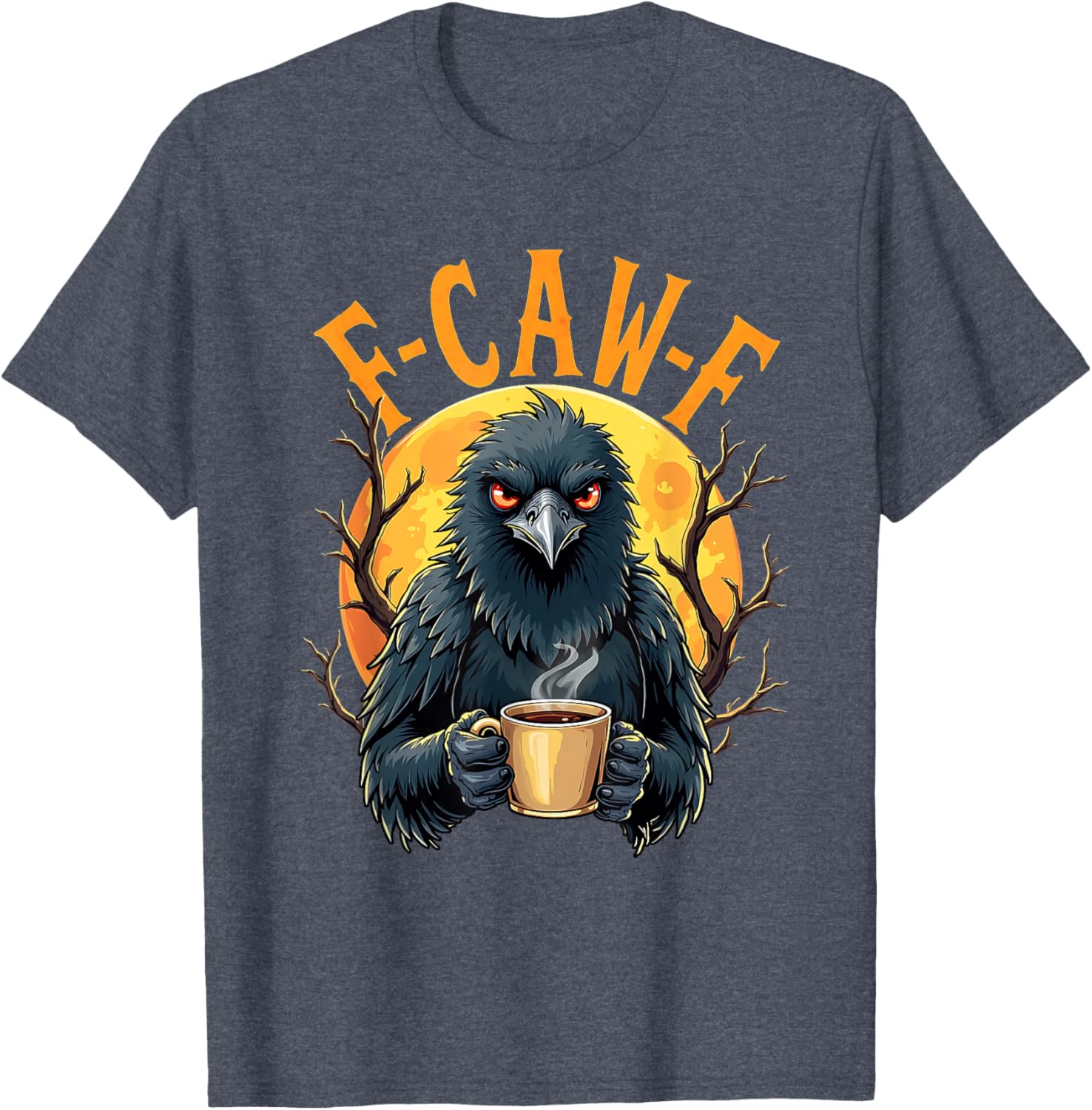 Funny Coffee Crow Gothic Raven F Caw Halloween T-Shirt for Spooky Fun - 12