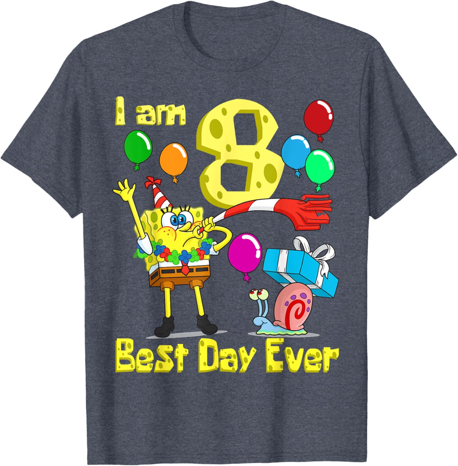 Mademark SpongeBob I Am 8 Years Old Birthday Party T-Shirt for Kids - 8