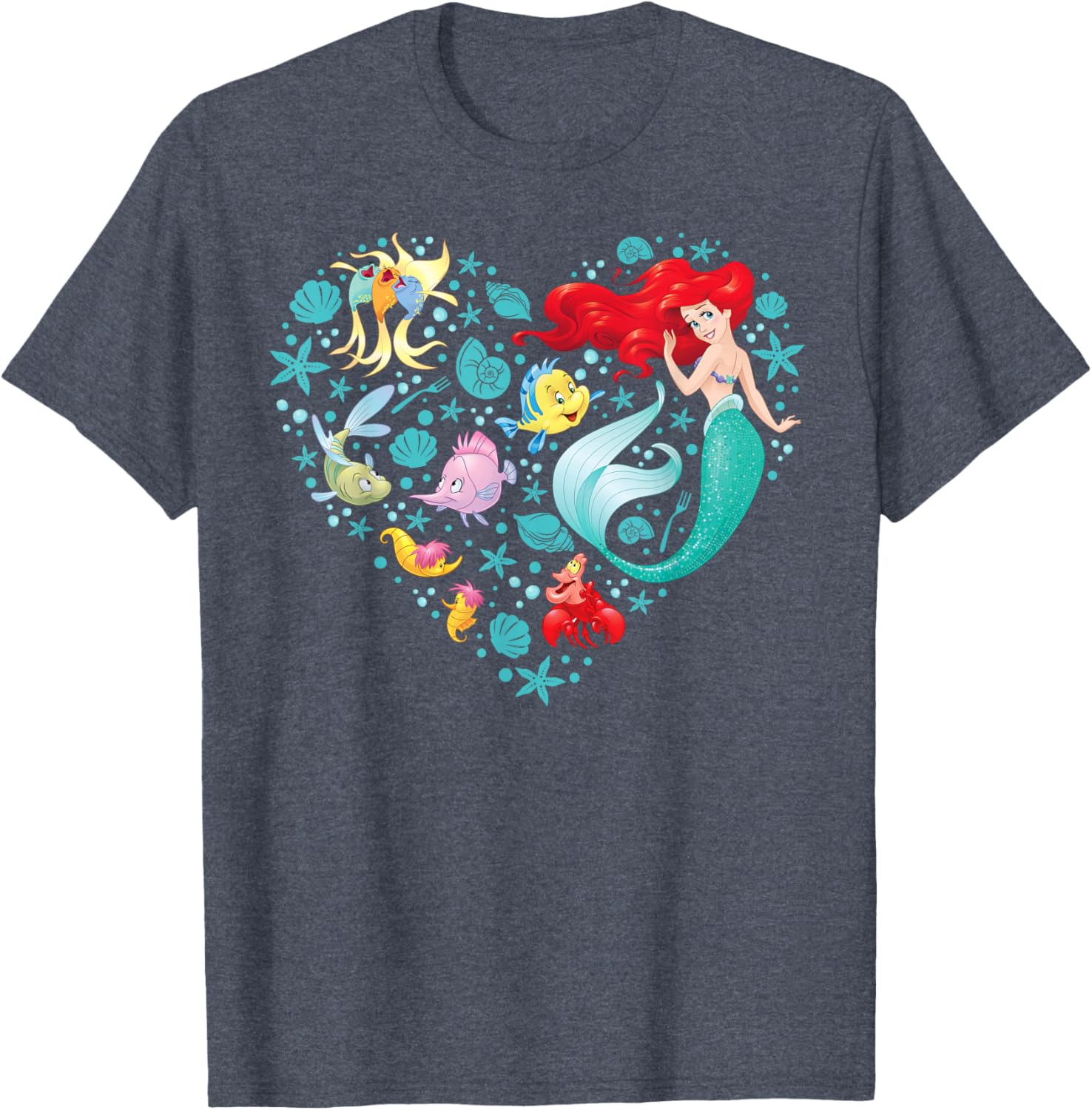 Disney Princess Ariel Flounder Sebastian Heart T-Shirt for Kids and Adults - 8
