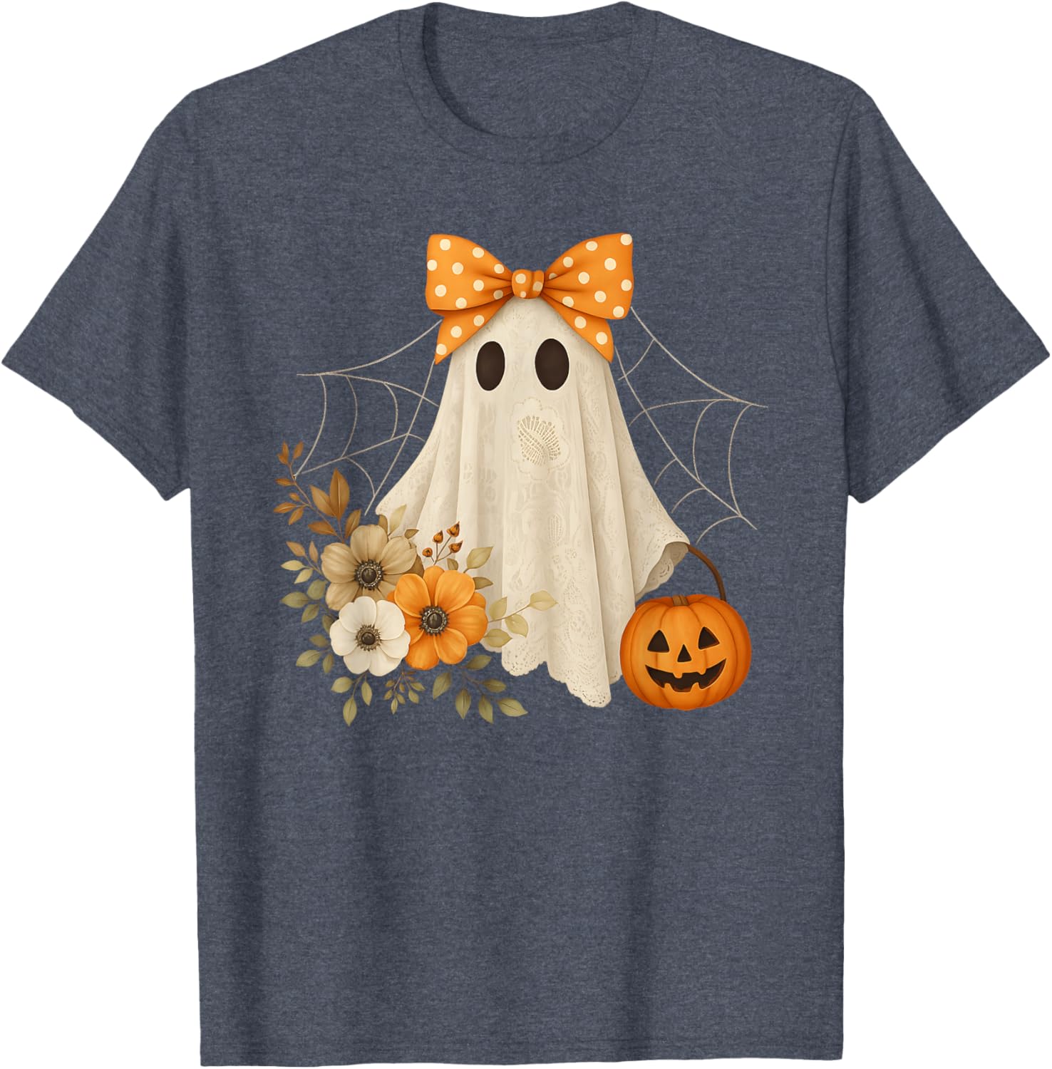 Coquette Ghost Halloween Flower Lace T-Shirt for a Spooky Look - 1