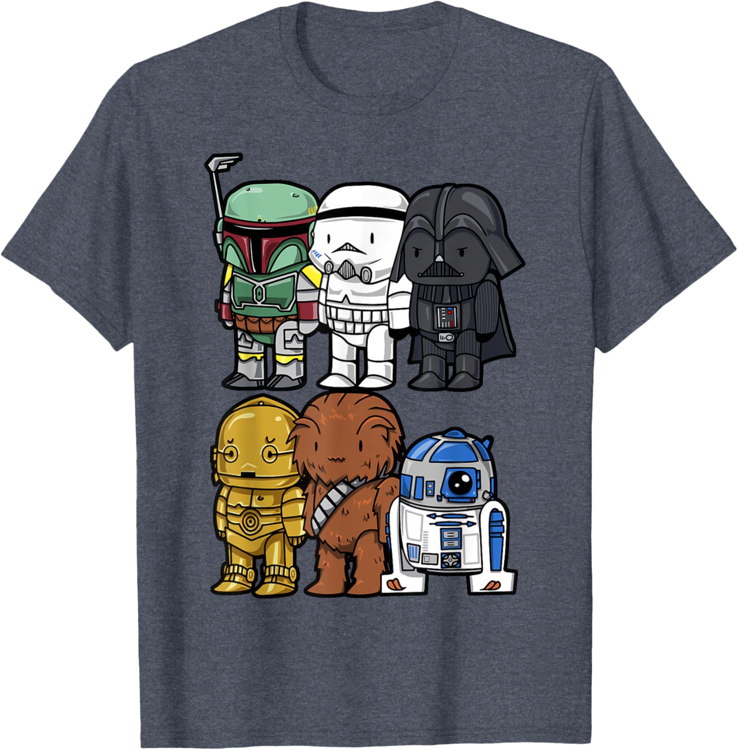 Star Wars Chibi Graphic T-Shirt featuring Boba Fett, Vader, Chewie & Trooper - 2