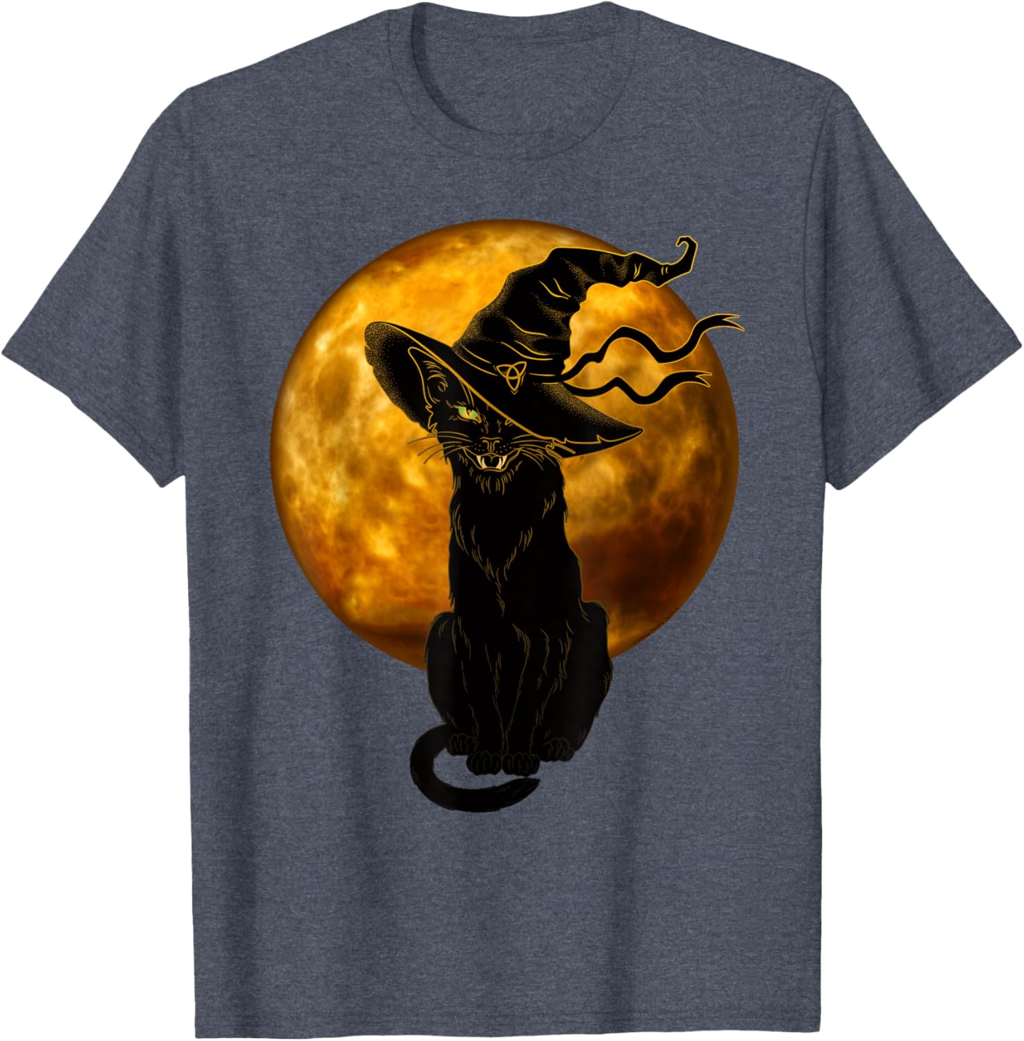 Vintage Black Cat in Witch Hat Full Moon Halloween T-Shirt for Fun Celebrations - 20