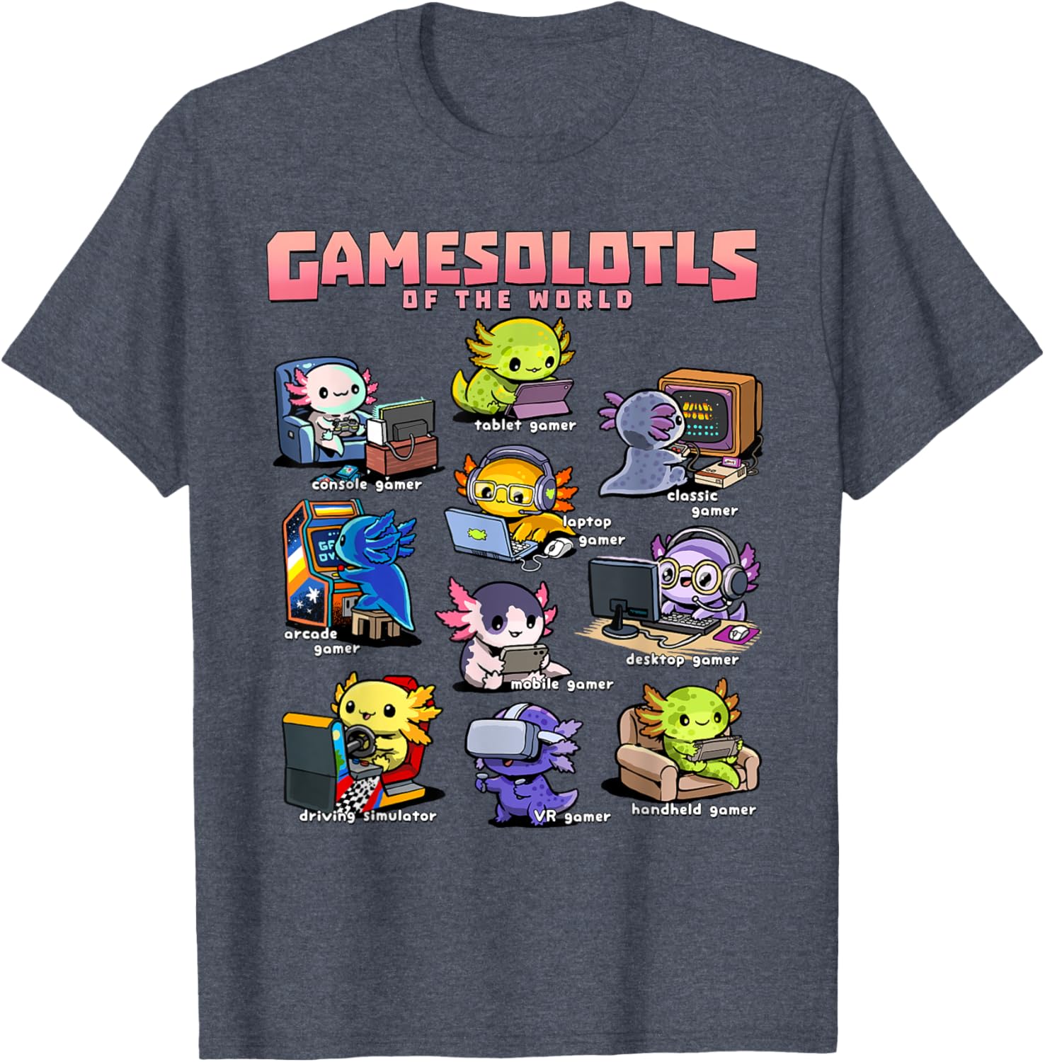 Diverse Gamer Axolotl Collection T-Shirt for Fun Game Lovers - 11
