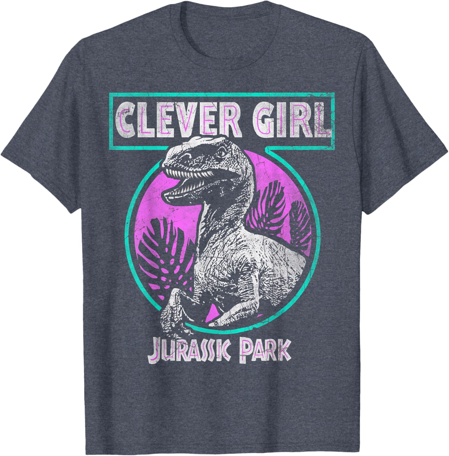 Jurassic Park Raptor Clever Girl Distressed Teal Short Sleeve T-Shirt - 6