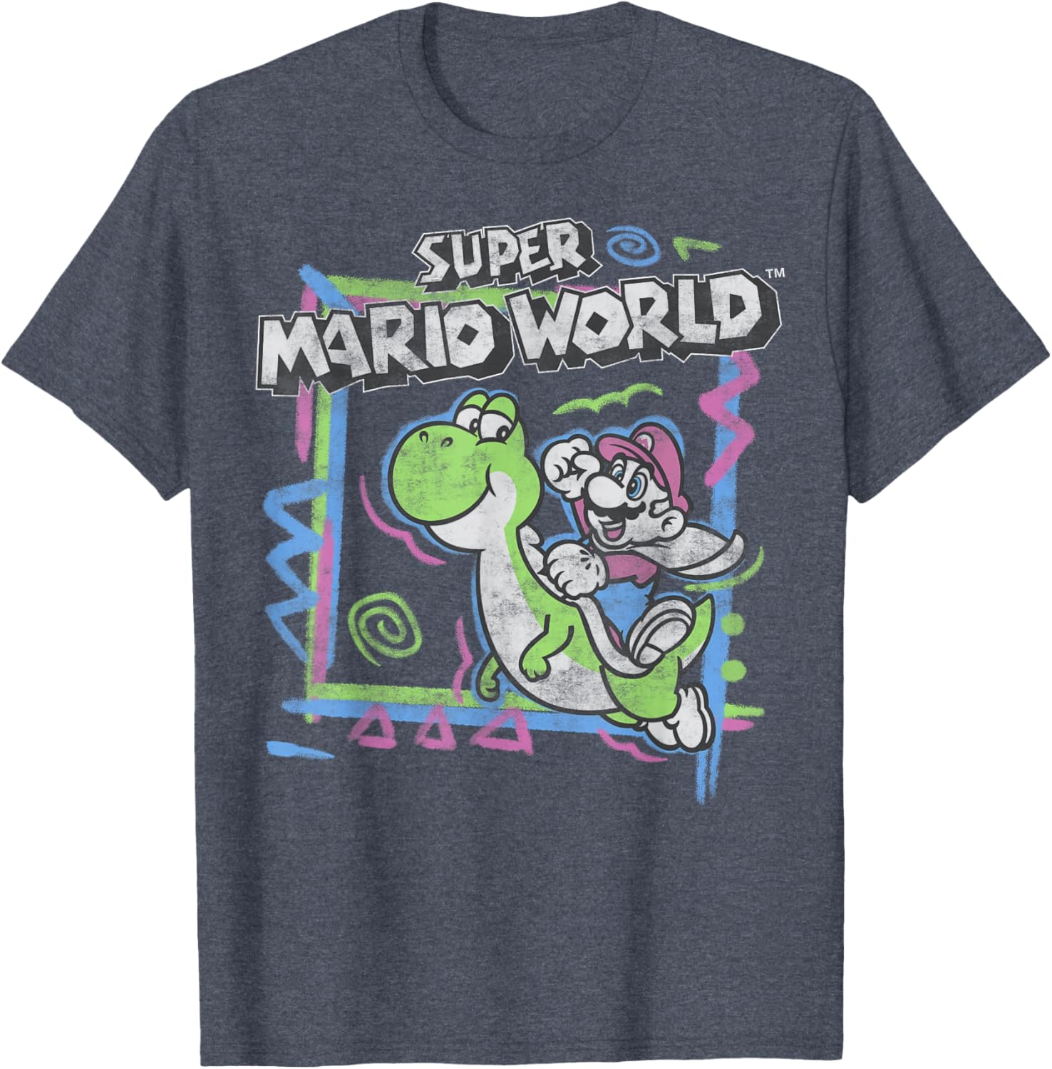 Retro Super Mario World Neon Yoshi Ride T-Shirt for Gamers and Fans - 8