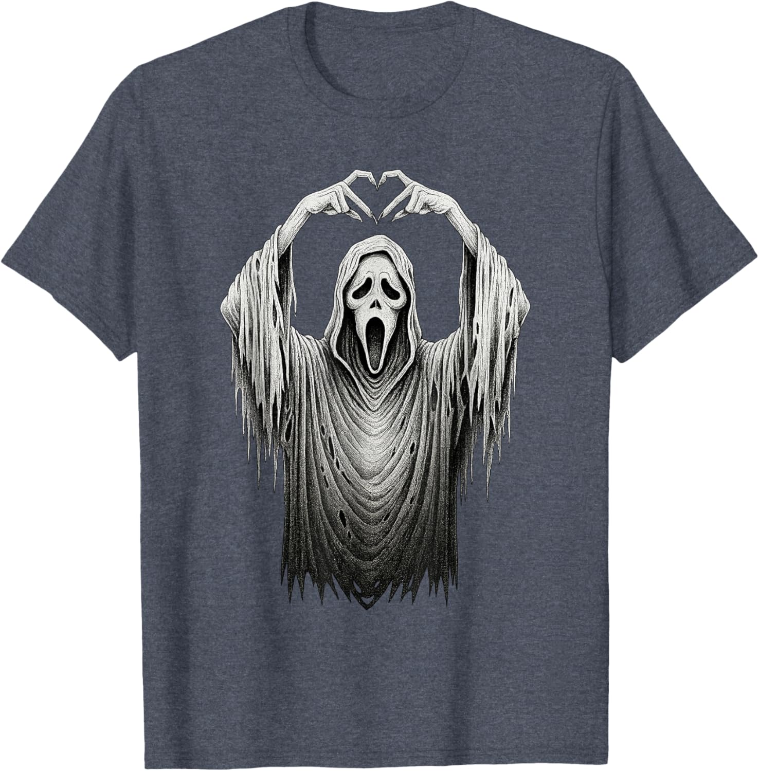Vintage Ghost Face Heart Sign T-Shirt for Halloween Lovers - 5