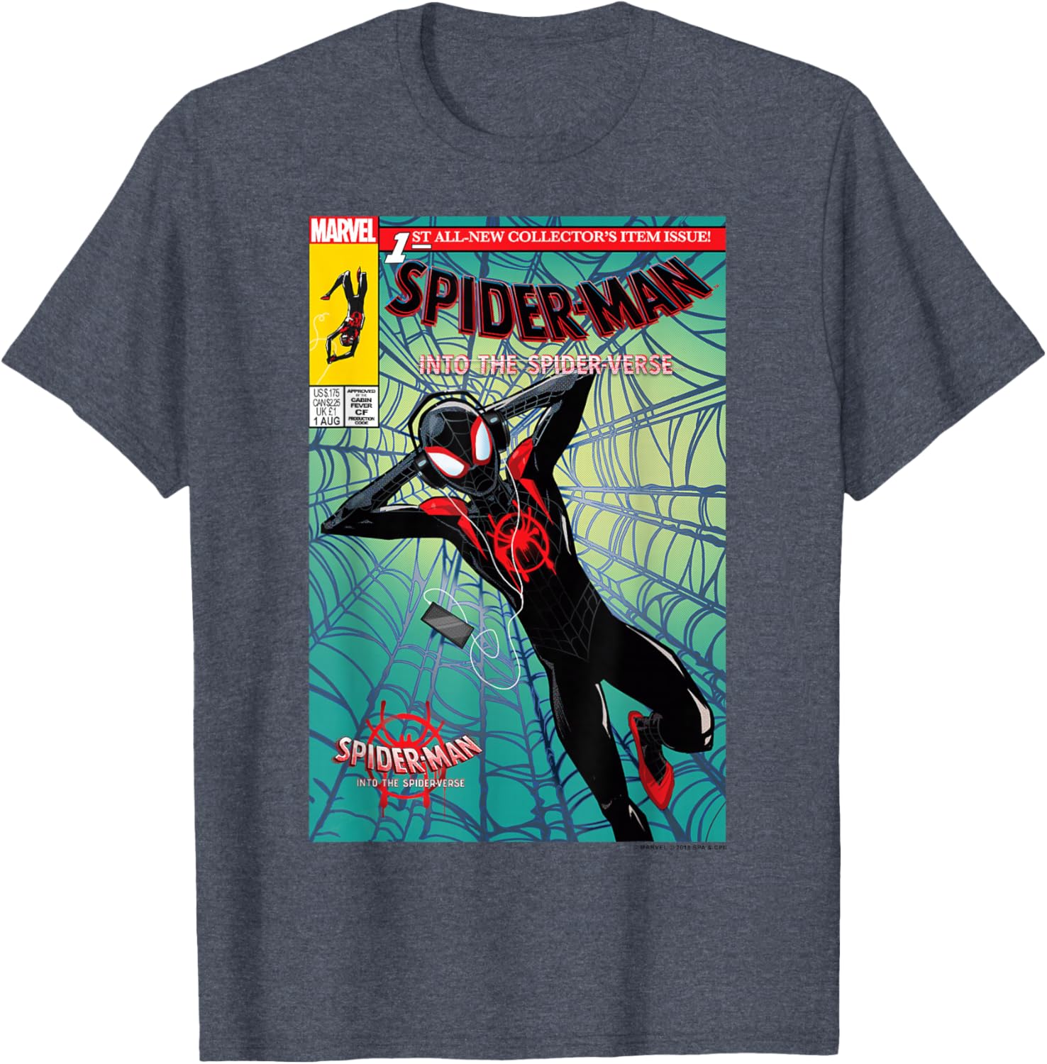 Classic Marvel Spider-Man Crew Neck T-Shirt Black 100% Cotton for Fans - 5