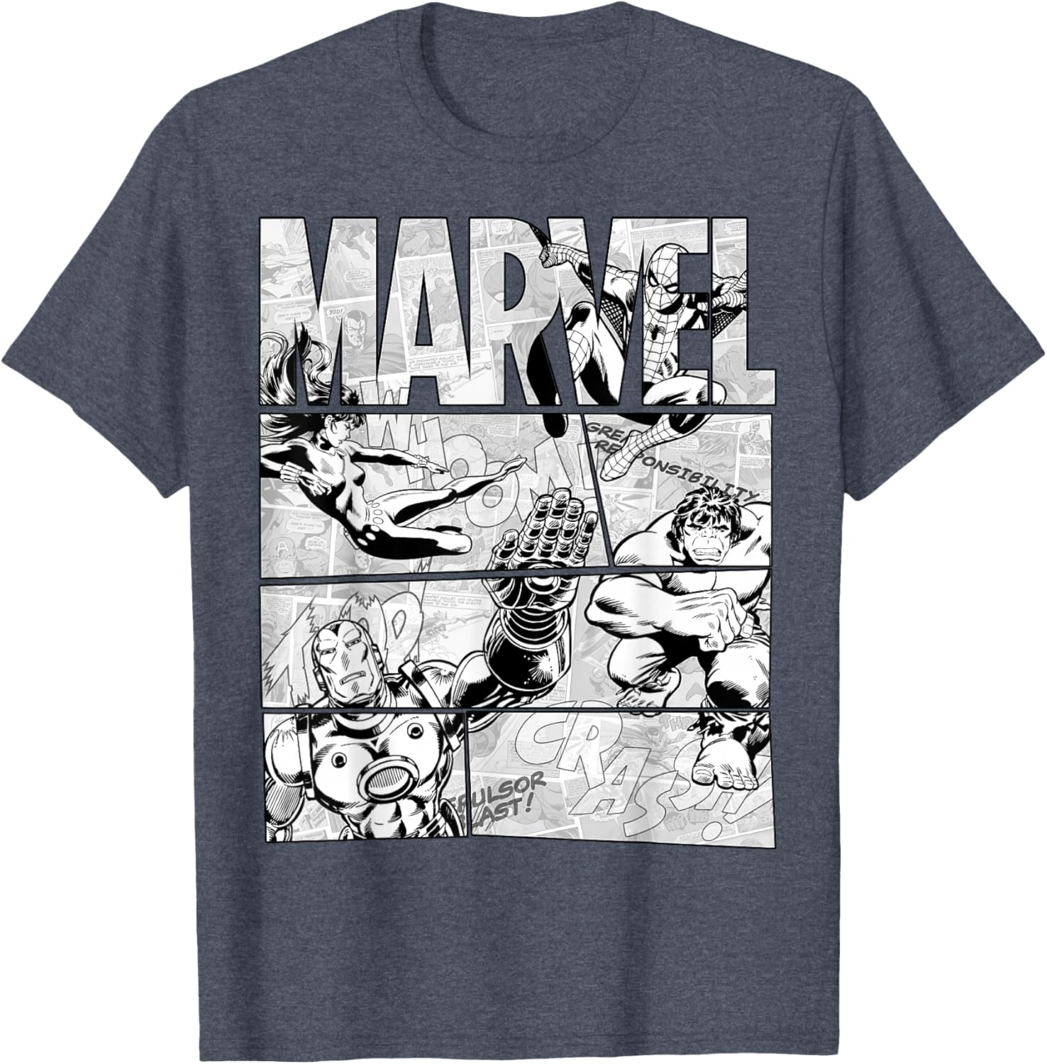 Marvel Avengers Retro Black and White Comic Graphic T-Shirt for Fans - 4