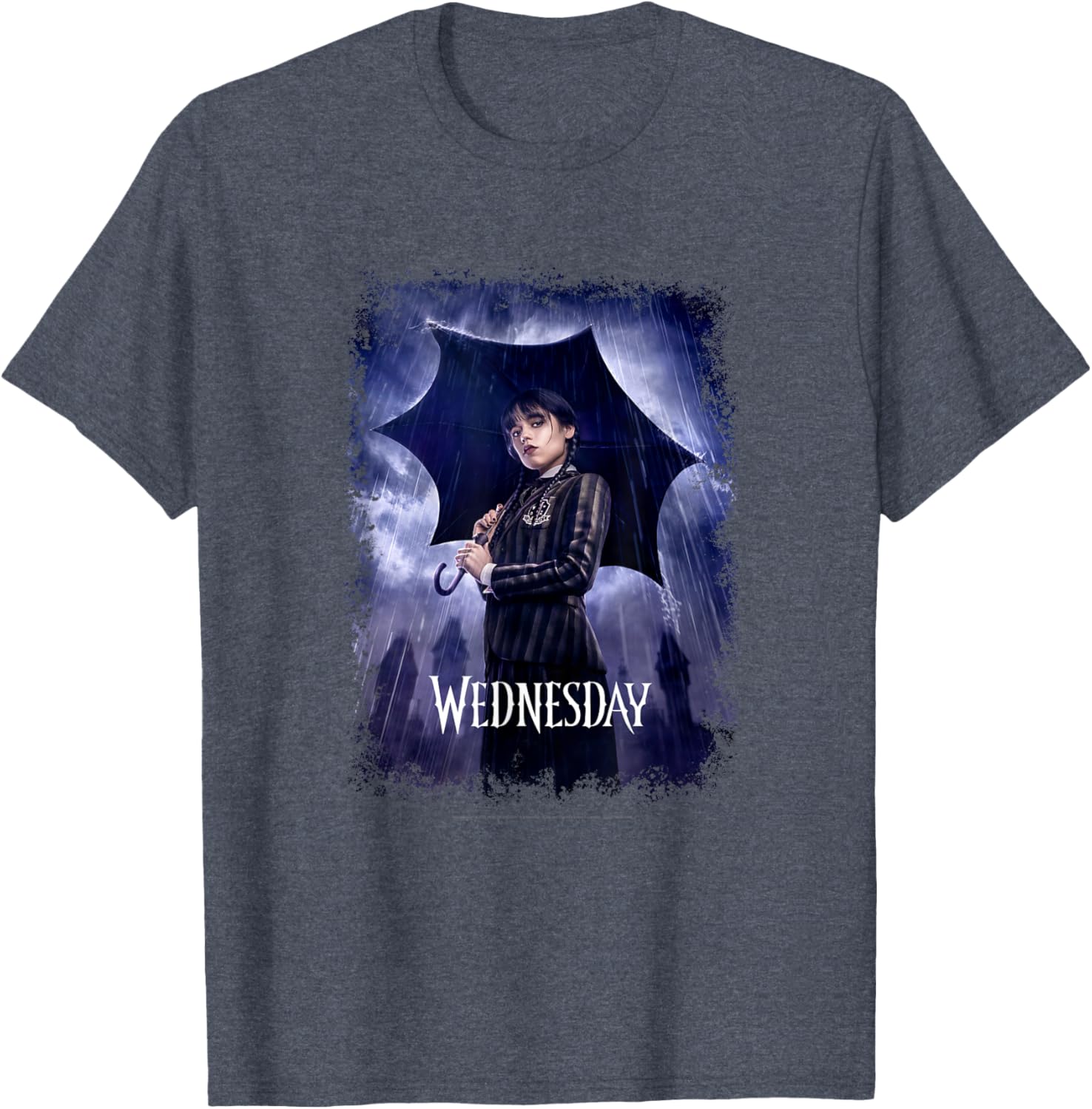 Wednesday Black Umbrella Rain Portrait T-Shirt for Fashion Lovers - 4