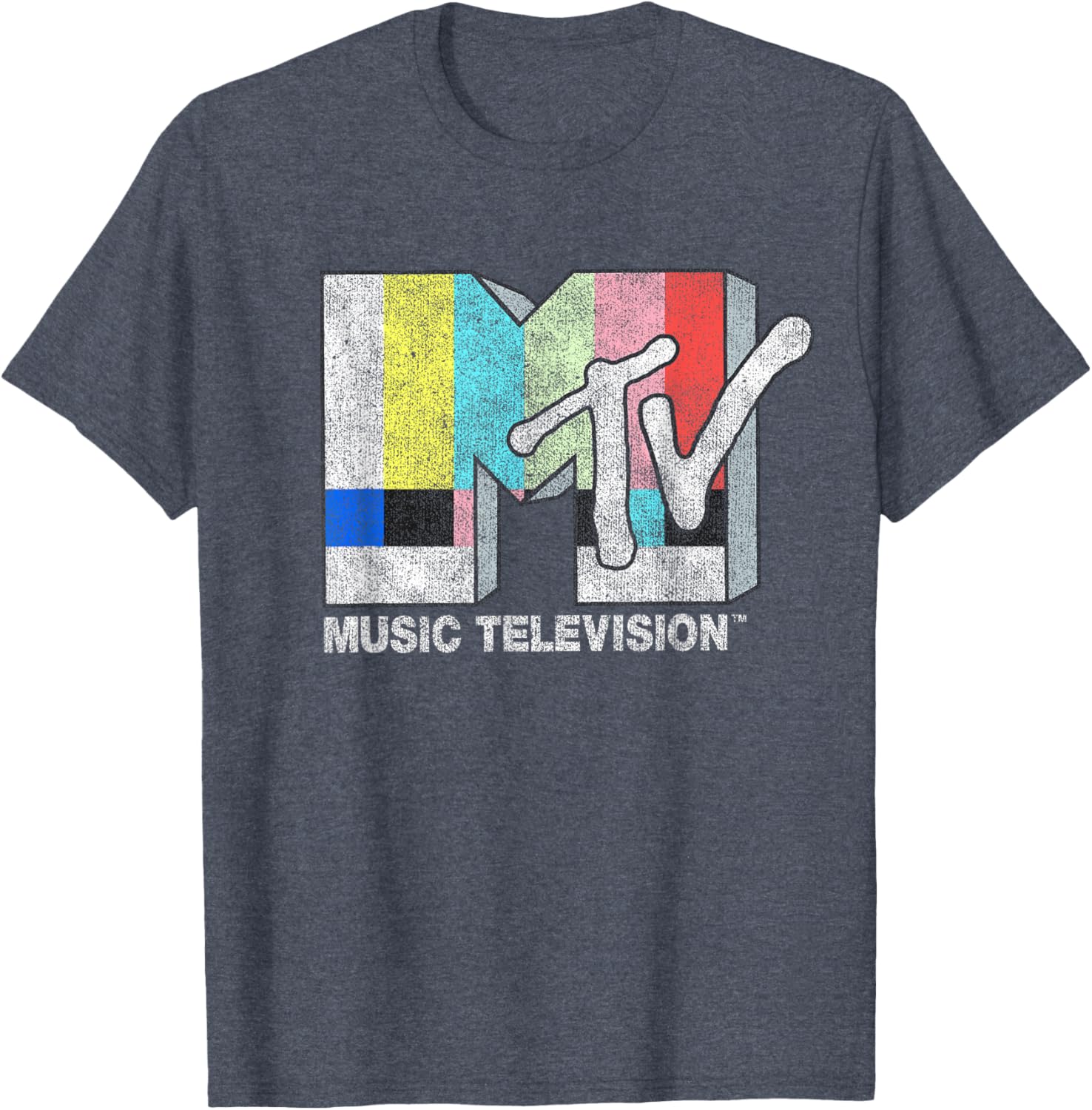 MTV Classic Fit Black T-Shirt with Vintage TV Signal Logo for Adults - 11
