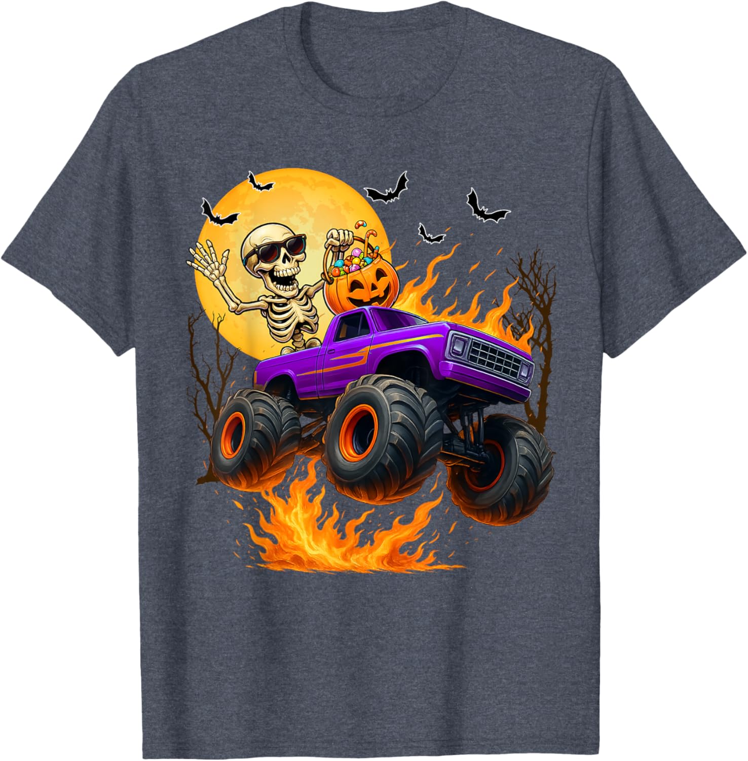 Spooky Skeleton Monster Truck Halloween T-Shirt for Boys Fun Outfit - 13