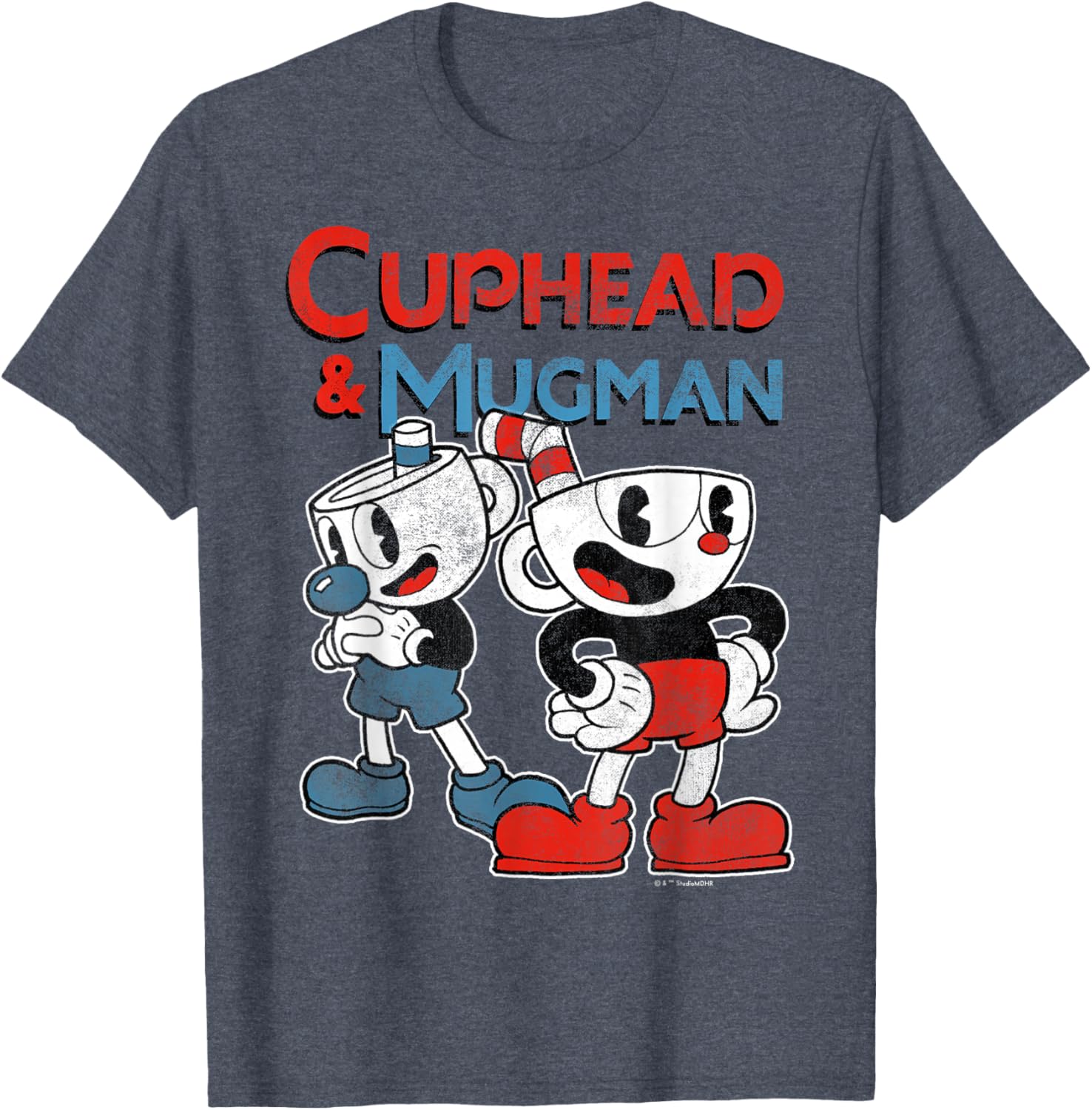 Cuphead and Mugman Black Classic Fit T-Shirt for Adults - Short Sleeve Crew Neck - 3