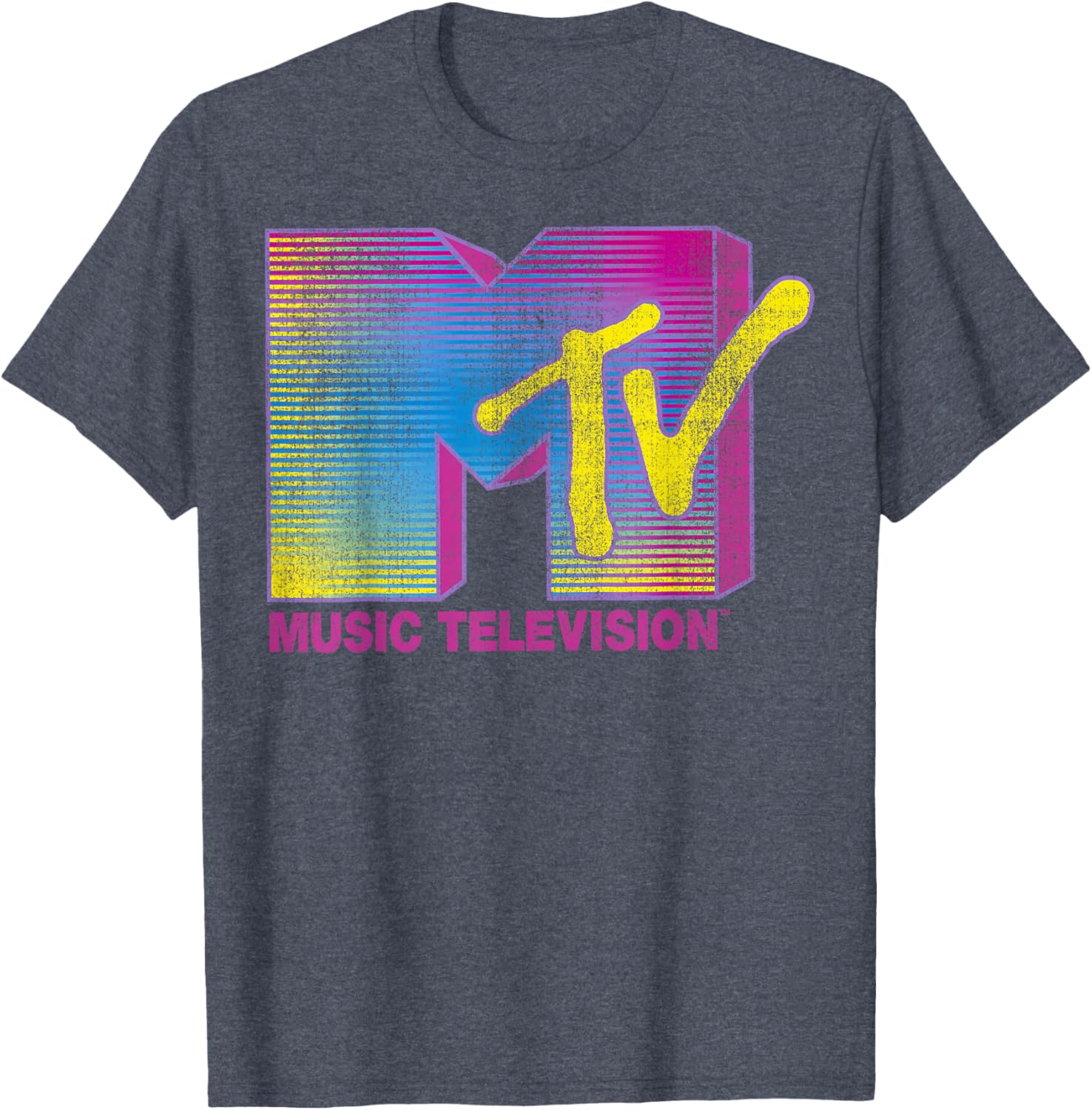 MTV Distressed Fluorescent Logo Crew Neck T-Shirt for Adults in Black - 4