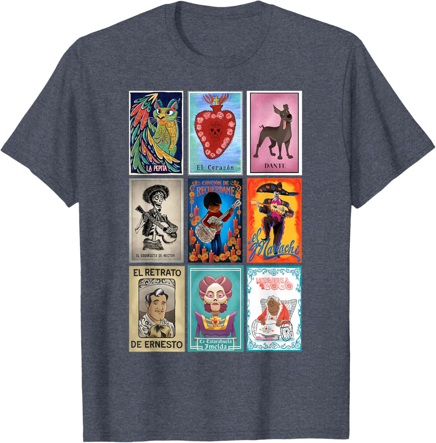 Disney Pixar Coco Vintage Loteria Cards T-Shirt for Fun and Style - 8