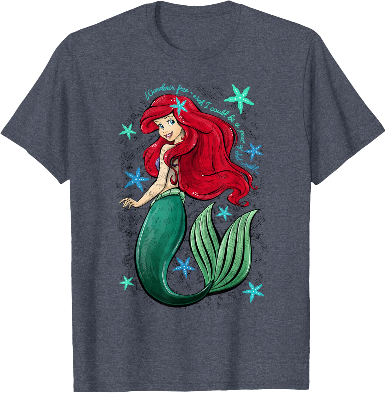 Disney Little Mermaid Ariel Music Notes T-Shirt for Fans of Disney Magic - 9