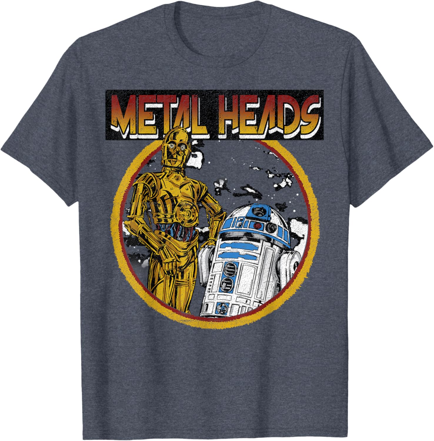 Star Wars R2-D2 C-3PO Metal Heads Circle Portrait T-Shirt for Fans - 7
