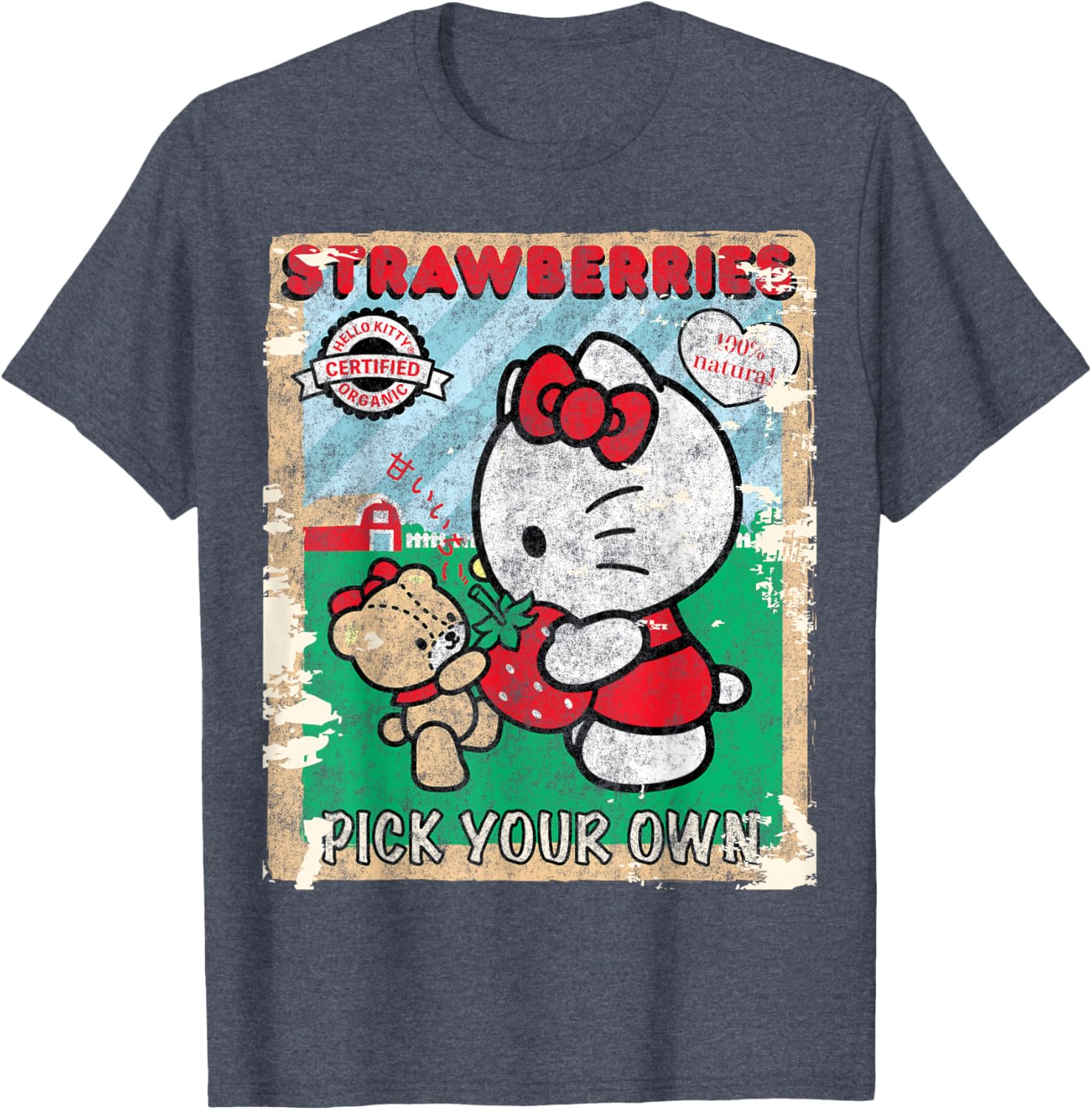Cute Hello Kitty Strawberry Picking Farm T-Shirt for Kids and Adults - 14