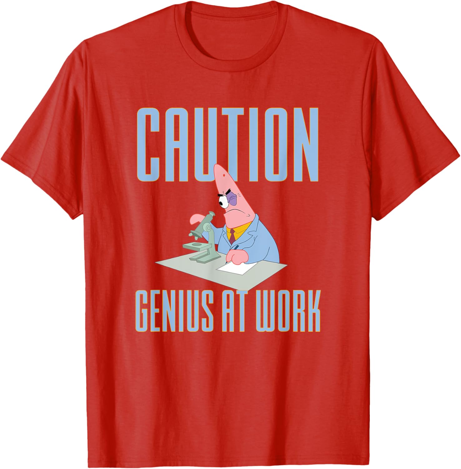 Mademark SpongeBob Patrick Star Caution Genius at Work T-Shirt for Fans - 2