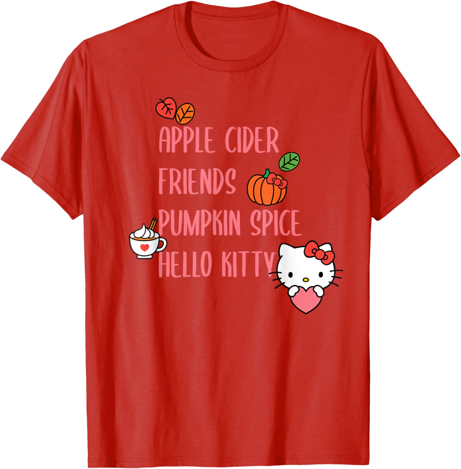 Cute Apple Cider Friends Pumpkin Spice Hello Kitty T-Shirt for Fall Fun - 1