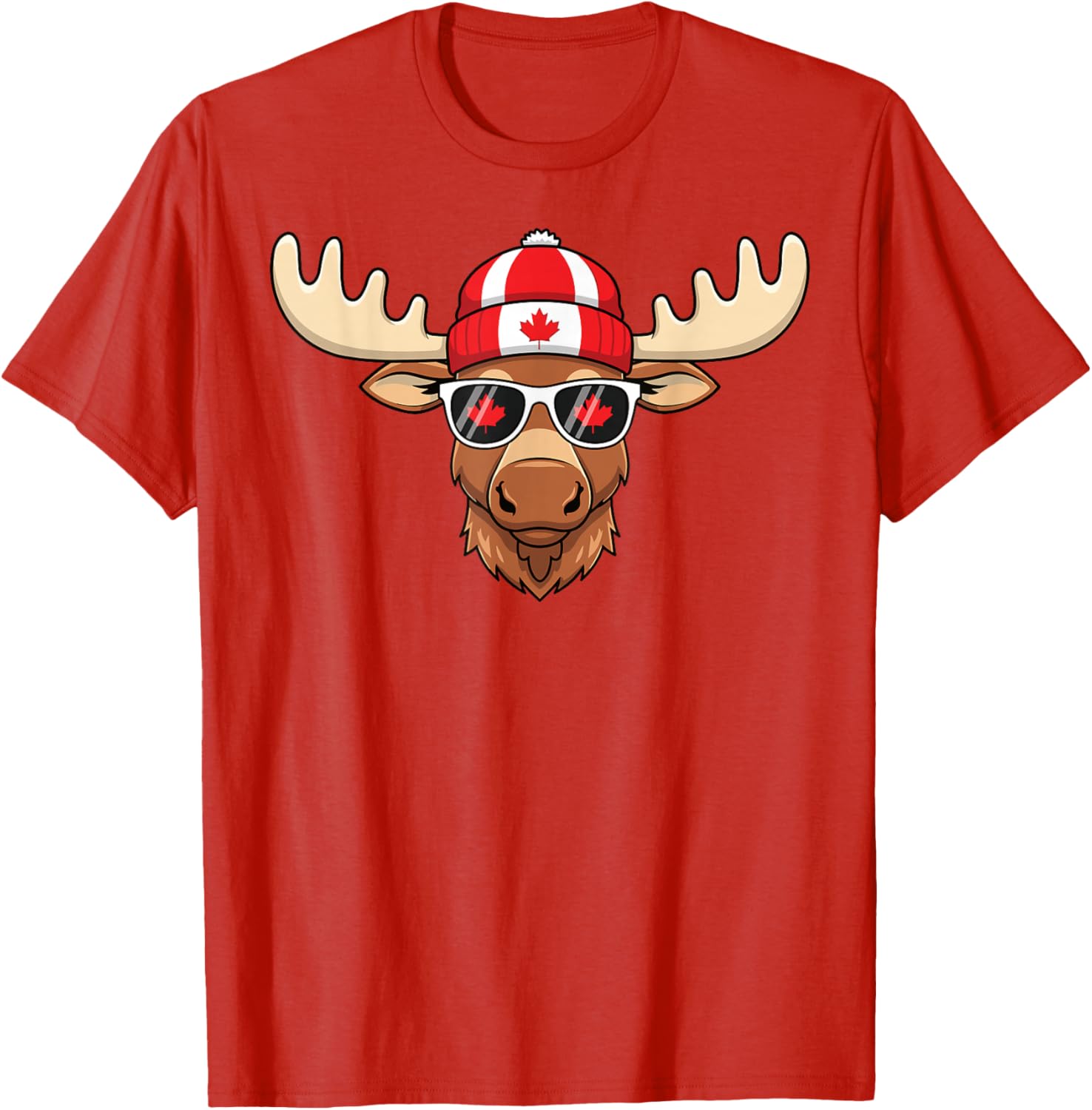 Canada Day Moose Sunglasses T-Shirt with Maple Leaf and Flag Design - 16