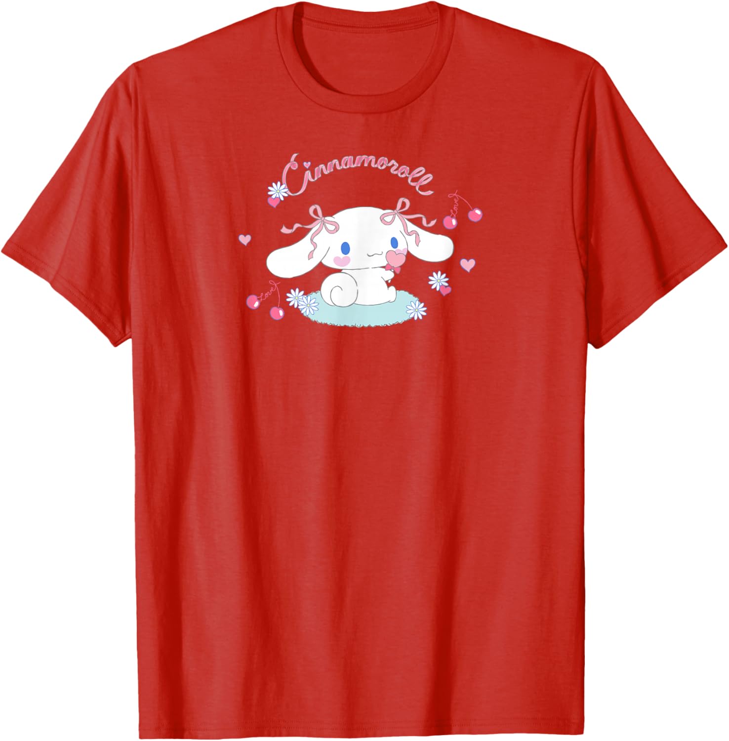Cute SANRIO Cinnamoroll Cherry Love T-Shirt for All Seasons - White Small - 2