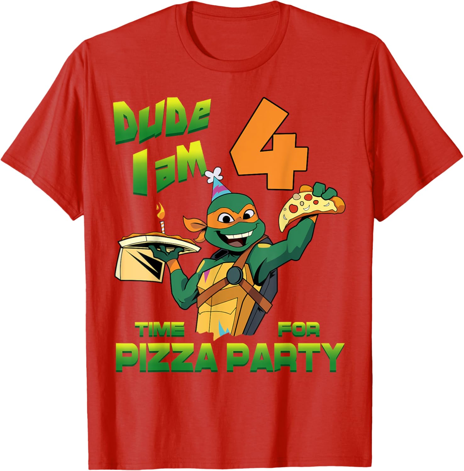 Mademark Teenage Mutant Ninja Turtles Mikey Pizza 4th Birthday T-Shirt - 7