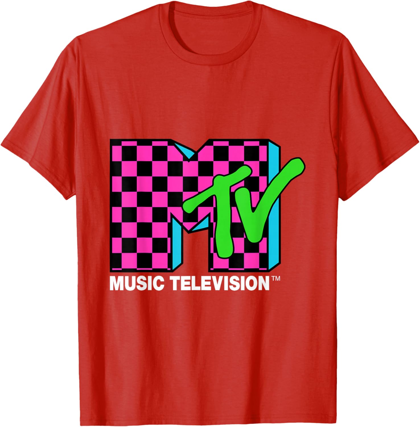 Classic MTV Logo T-Shirt with Pink and Blue Checker Design for Trendy Style - 8