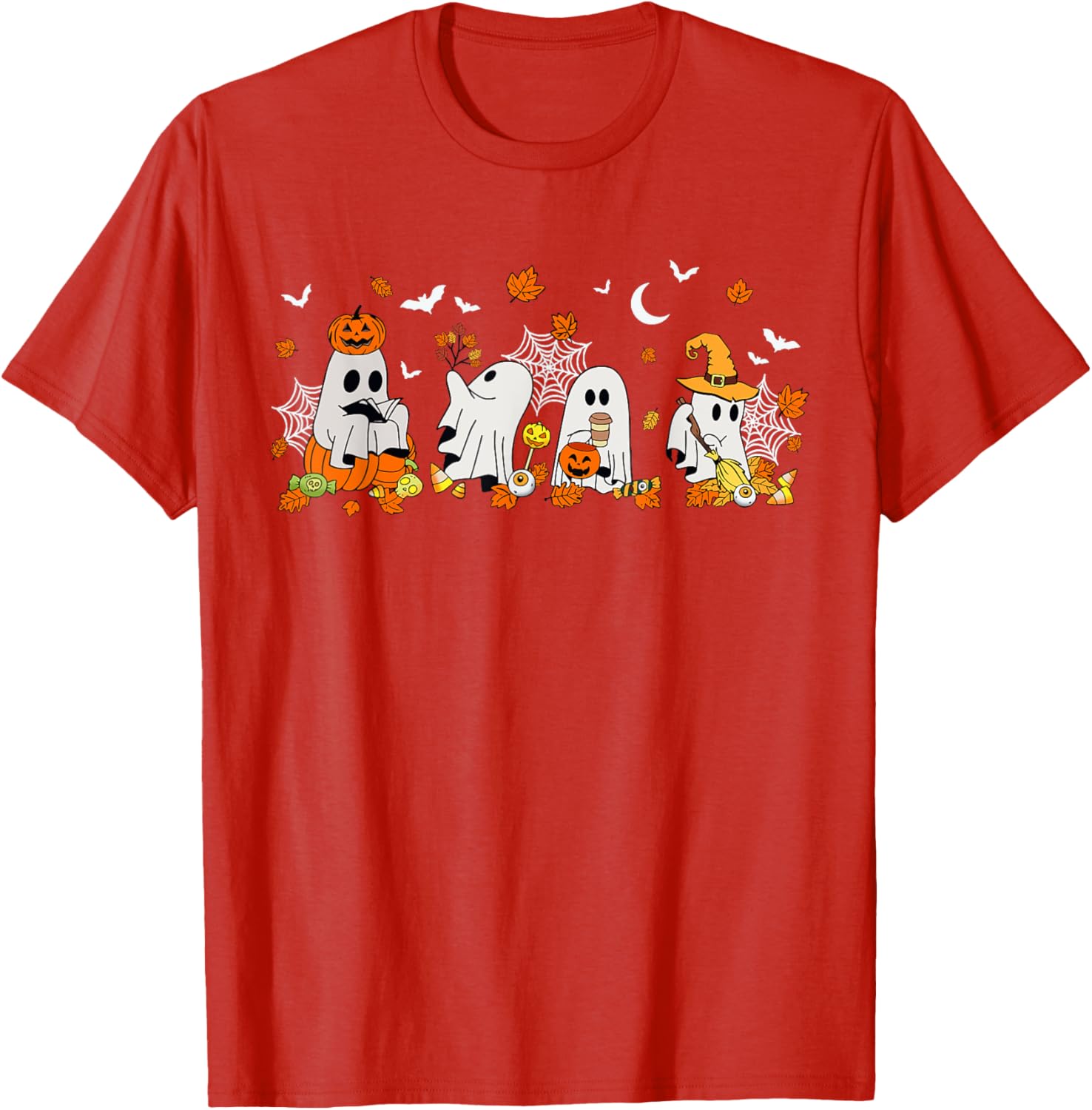 Cute Ghost Drinking Coffee Halloween Fall Book Reading T-Shirt for All - 5