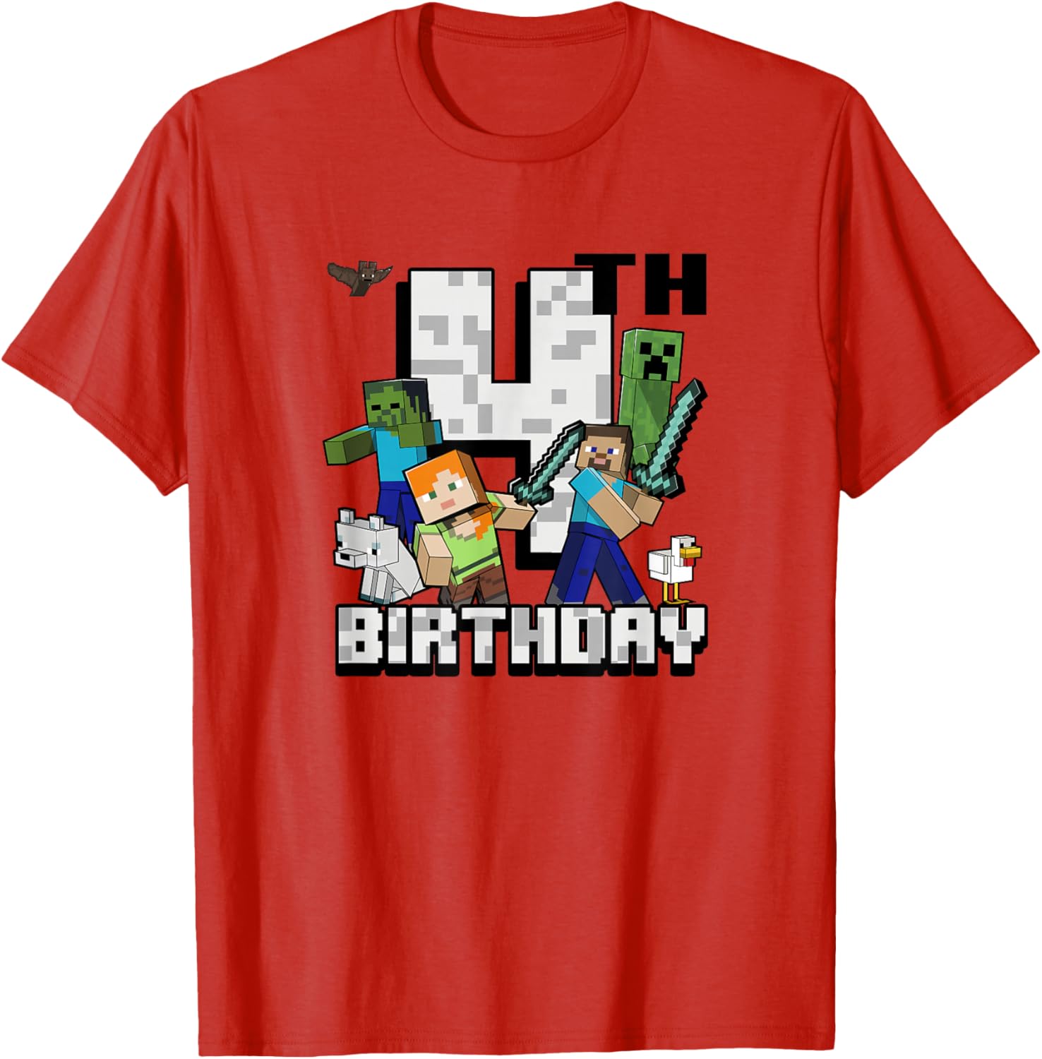 Minecraft Group Shot Happy 4th Birthday T-Shirt for Kids' Celebration - 9