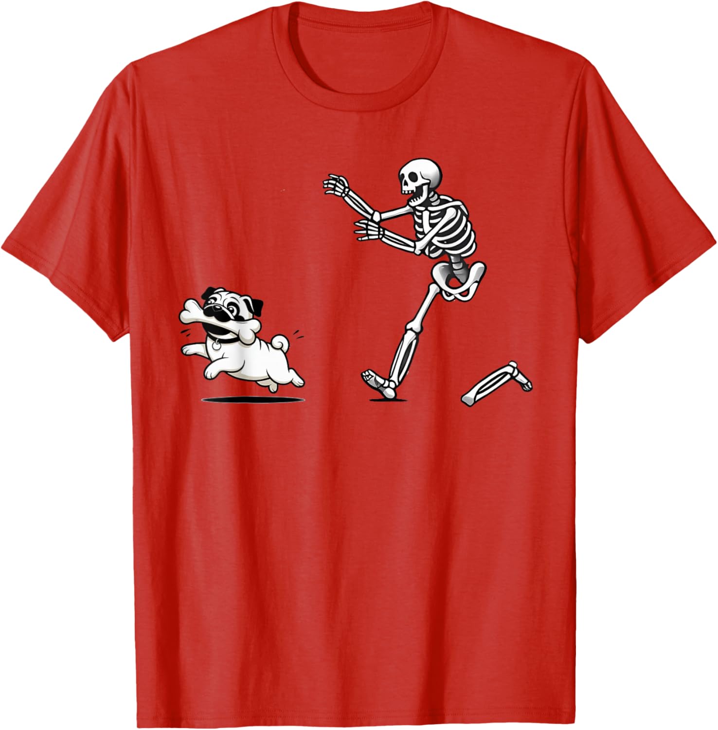 Funny Pug Stealing Bone from Skeleton T-Shirt for Dog Lovers - 10