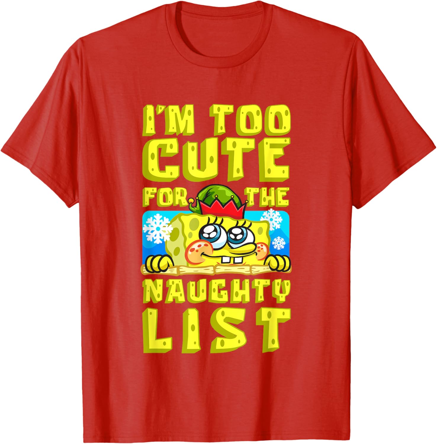SpongeBob Christmas I'm Too Cute for the Naughty List T-Shirt Gift - 4