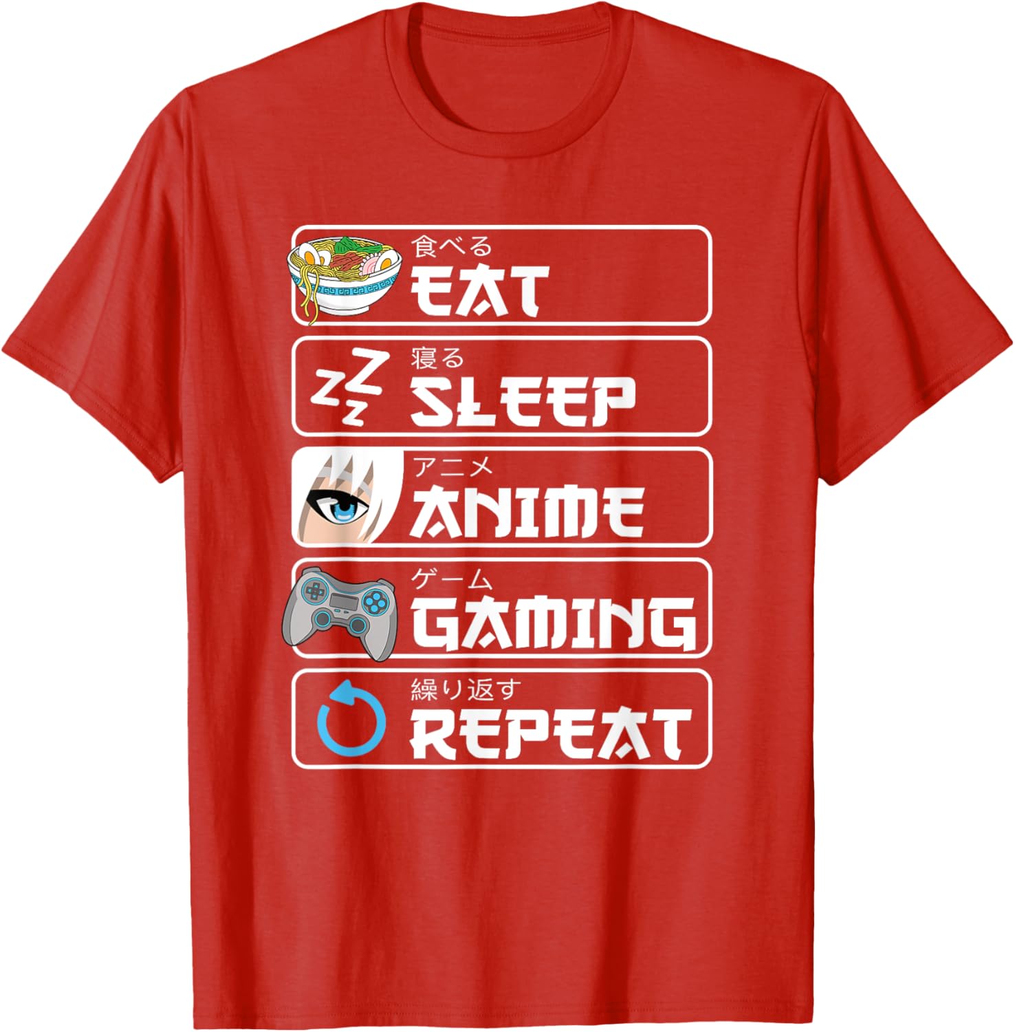 Eat Sleep Anime Gaming Repeat T-Shirt for Otaku Boys and Men - 25
