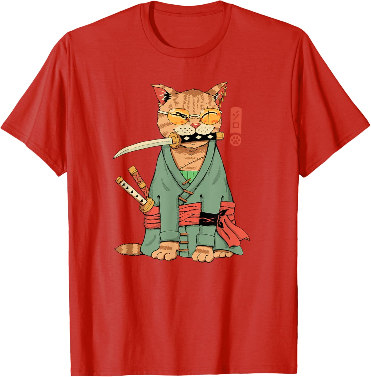 Cool Zoro Cat Warrior T-Shirt for Cat Lovers - Fun Cartoon Design - 17