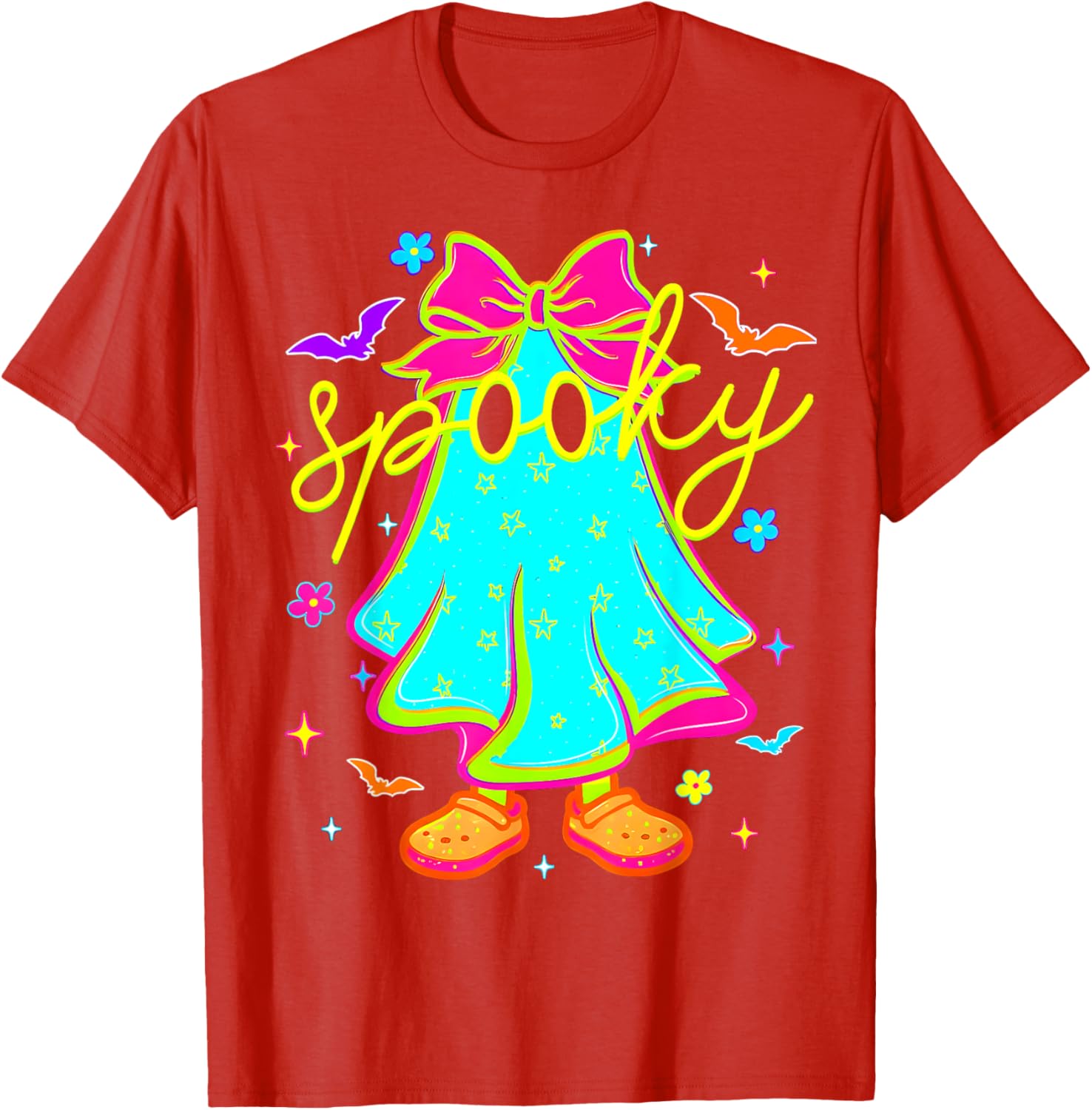 Colorful Ghost Bow T-Shirt for Women - Fun Halloween Apparel - 6