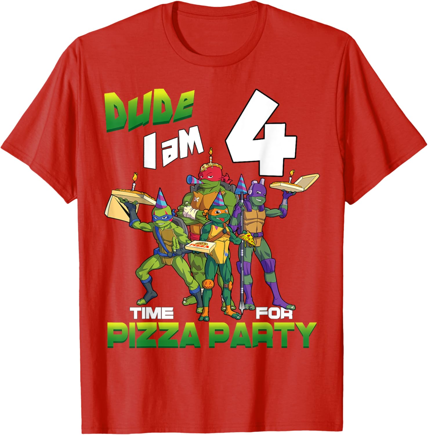 TMNT Dude I Am 4 Years Old Pizza Birthday Party T-Shirt for Kids - 7