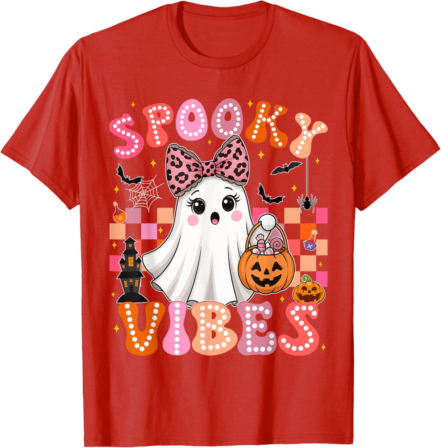 Groovy Spooky Vibes Cute Ghost Halloween T-Shirt for Girls - 29