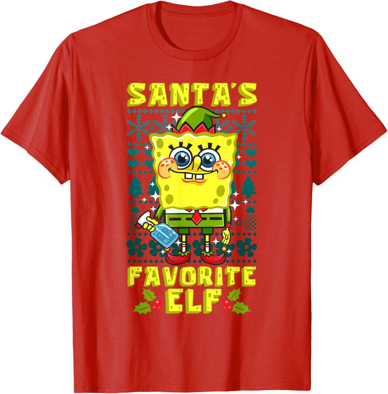 Mademark SpongeBob SquarePants Xmas Elf Matching T-Shirt for Holiday Cheer - 16