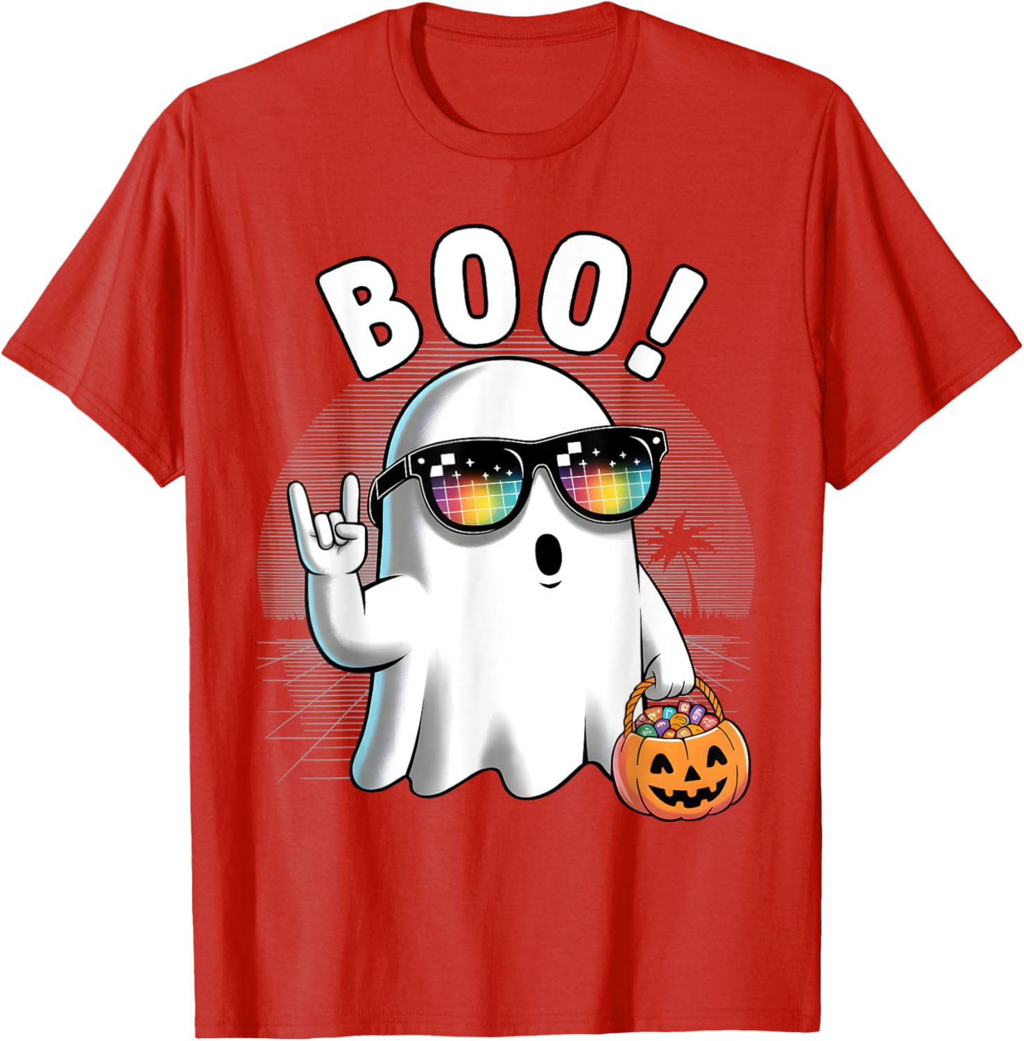 Rock Ghost Retro Halloween Pumpkin T-Shirt for Fun Spooky Style - 25