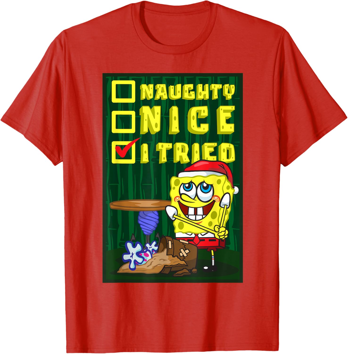 Mademark SpongeBob Christmas Santa's List Nice T-Shirt for Fun Holiday Wear - 10