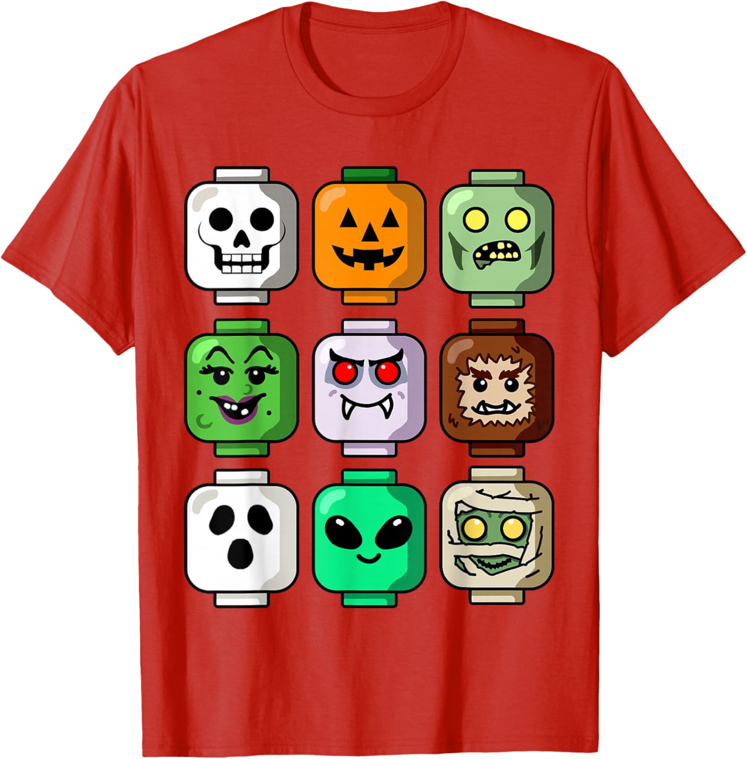 Halloween Building Brick Head T-Shirt for Boys - Pumpkin, Ghost & Zombie Design - 9