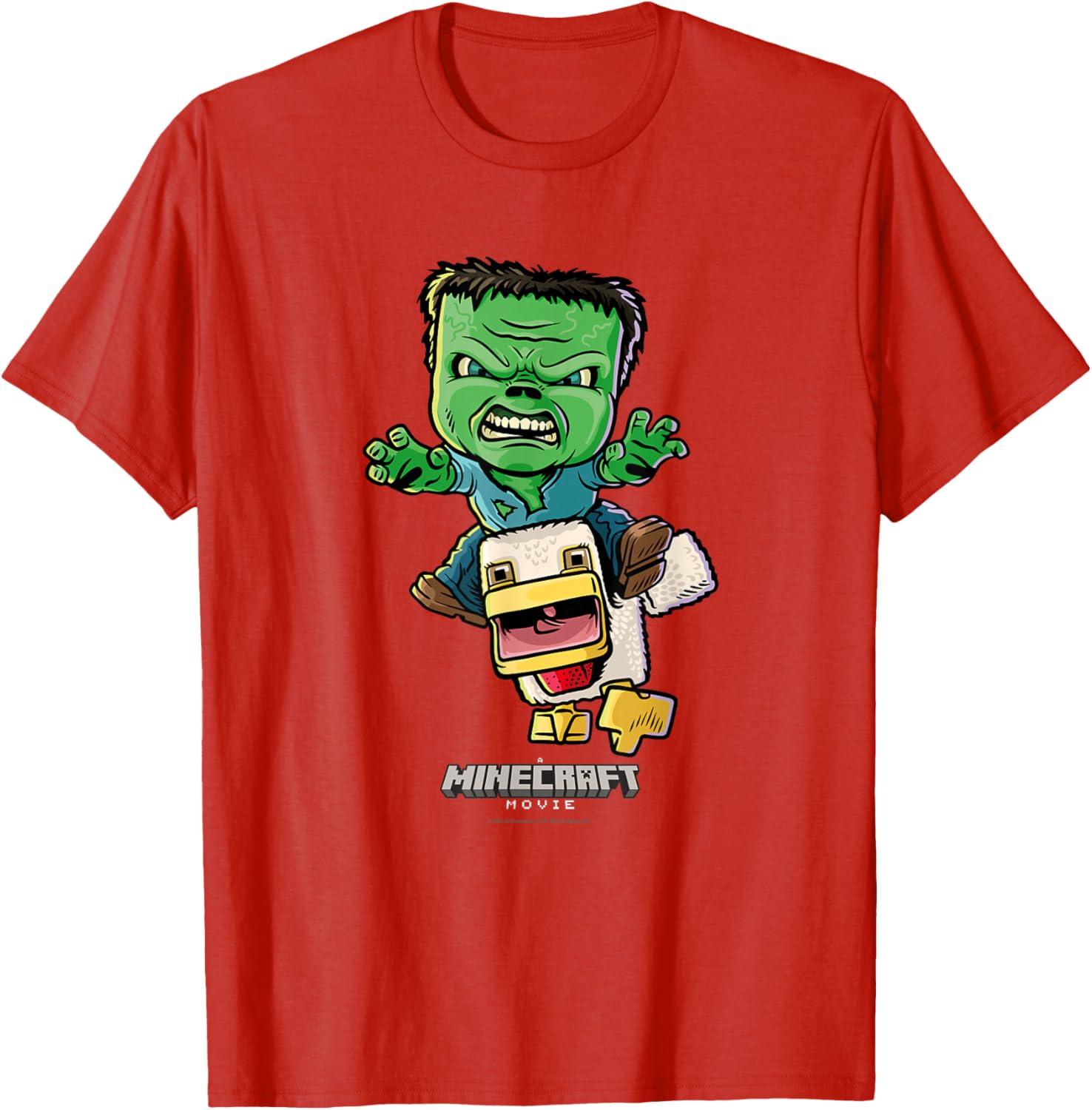 Minecraft Chicken Jockey Baby Zombie Animated T-Shirt for Kids and Fans - 7