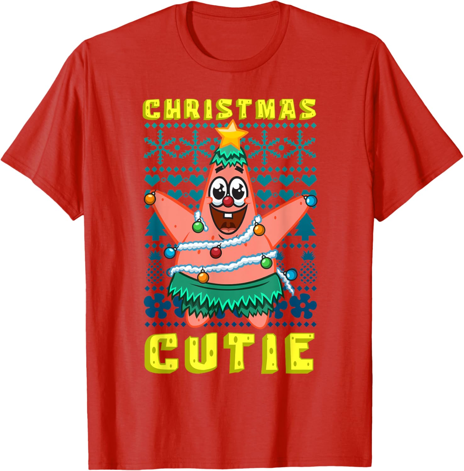 SpongeBob Patrick Star Christmas T-Shirt Cute Holiday Lights Design - 2
