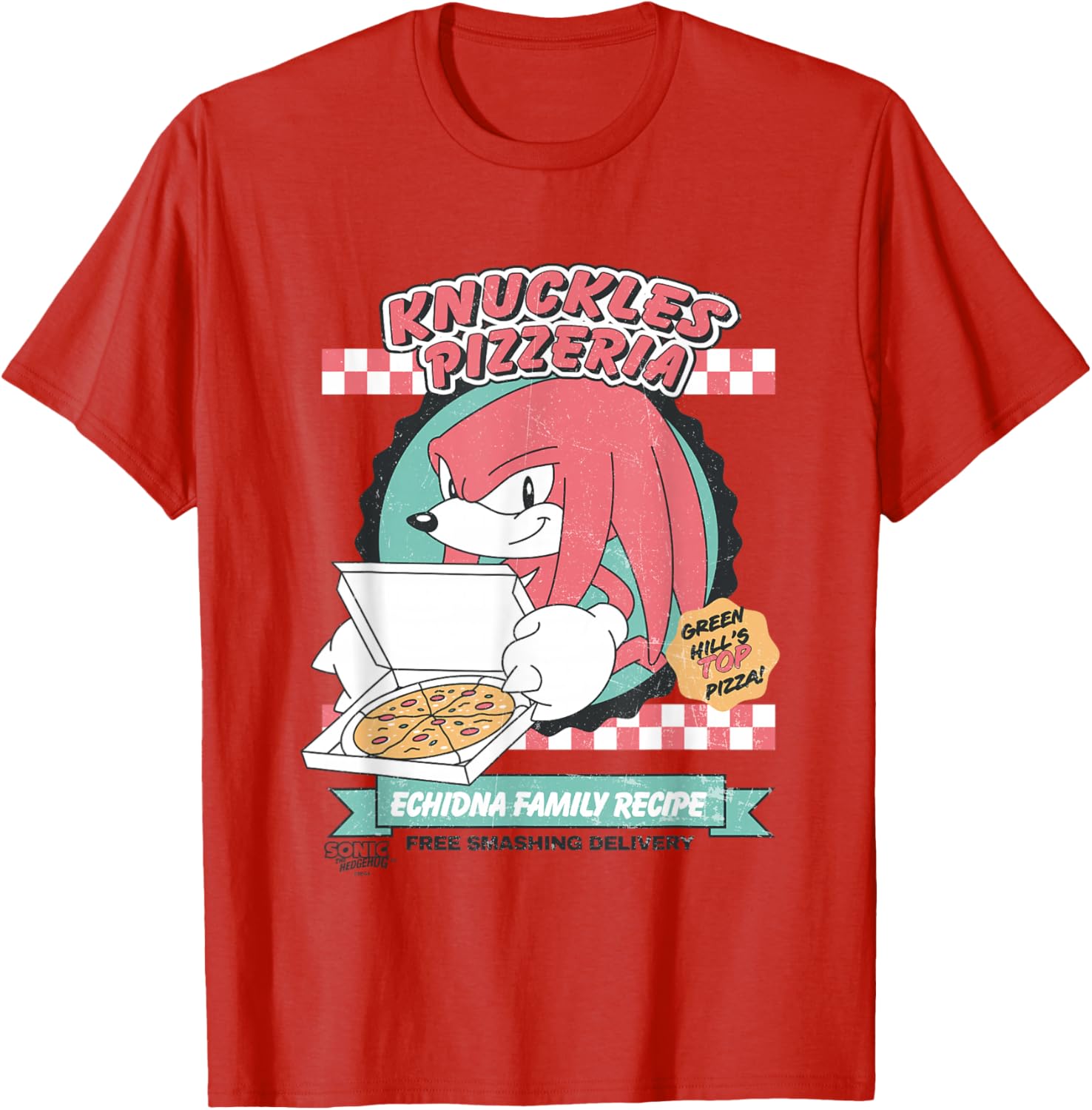 Sonic the Hedgehog Knuckles Retro Pizzeria Ad T-Shirt for Fans - 8