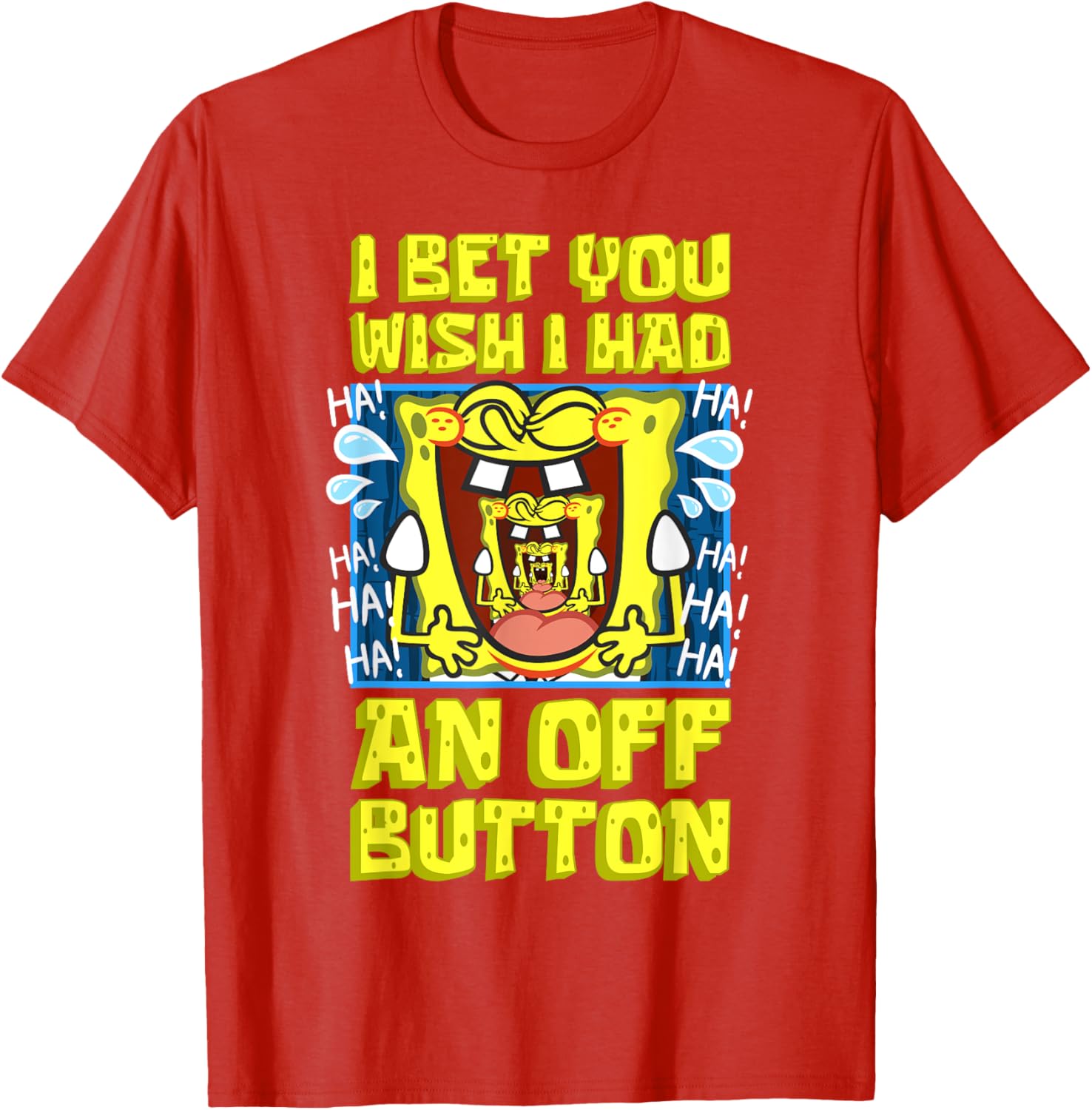 Funny SpongeBob Laughing T-Shirt with OFF Button Design for Fans - 7