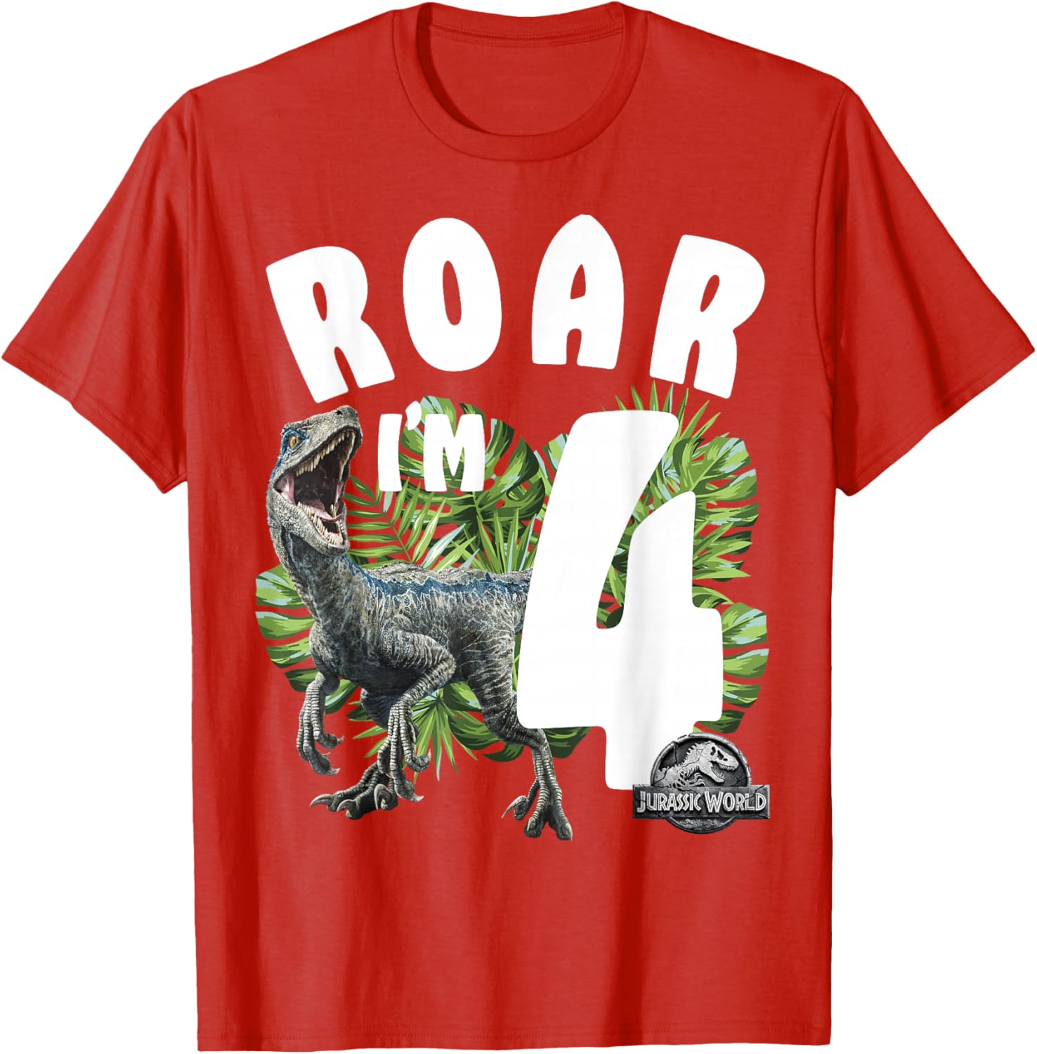Jurassic World Raptor Roar I'm 4 T-Shirt for Kids Birthday Celebration - 7