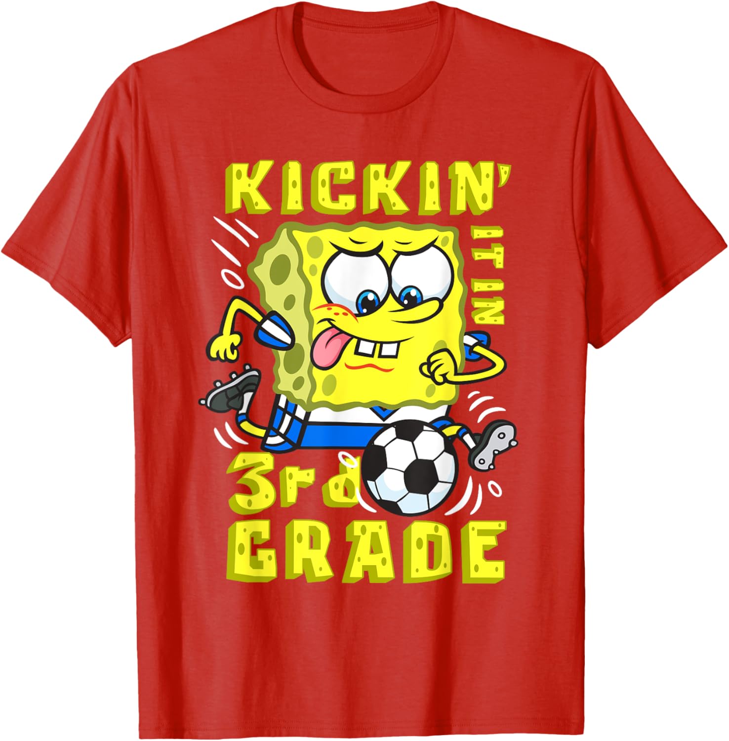 SpongeBob Kickin It in 3rd Grade Soccer T-Shirt - Fun Gift for Kids - 7