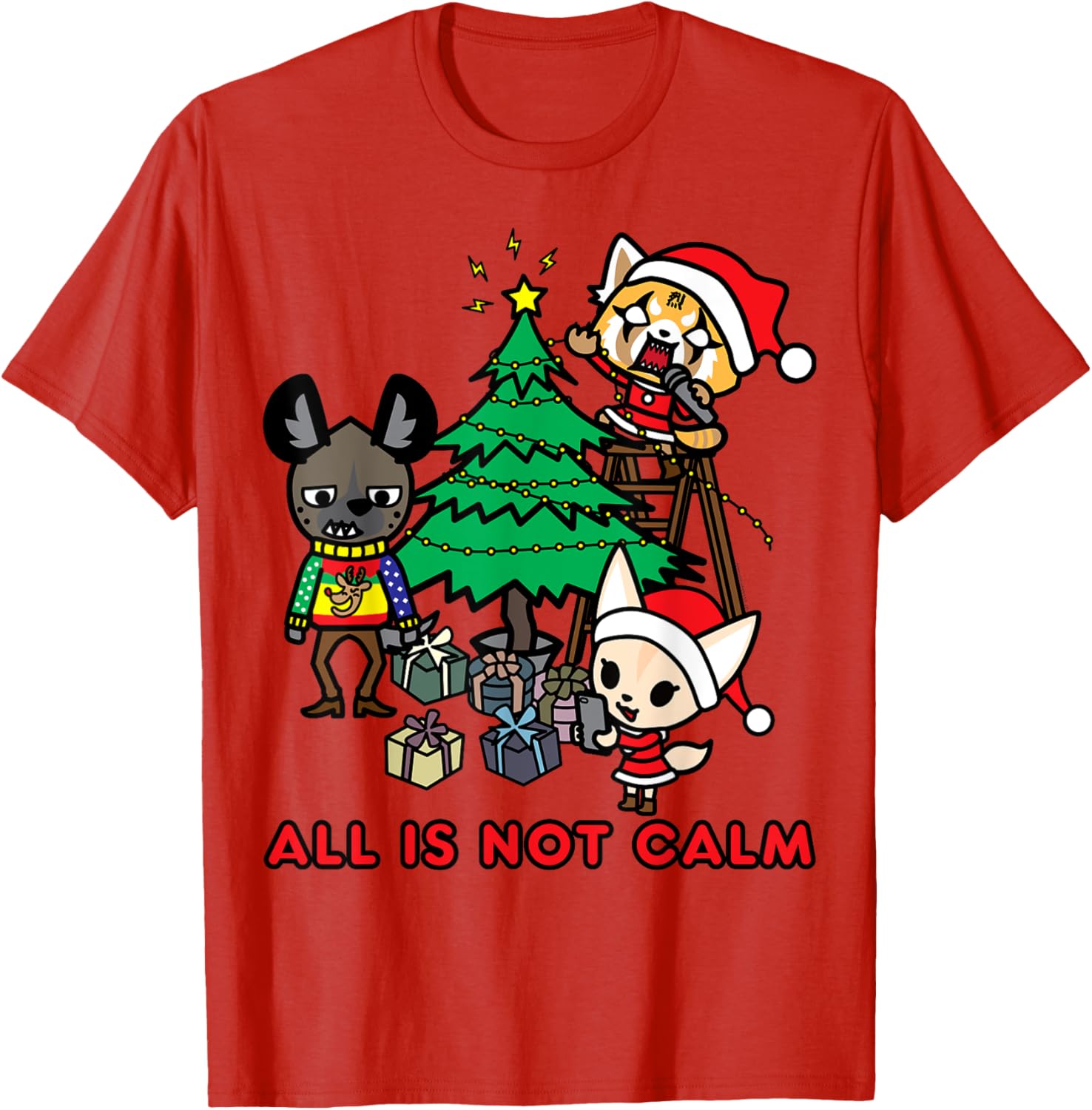 Aggretsuko Christmas T-Shirt All Is Not Calm Fun Holiday Apparel - 13