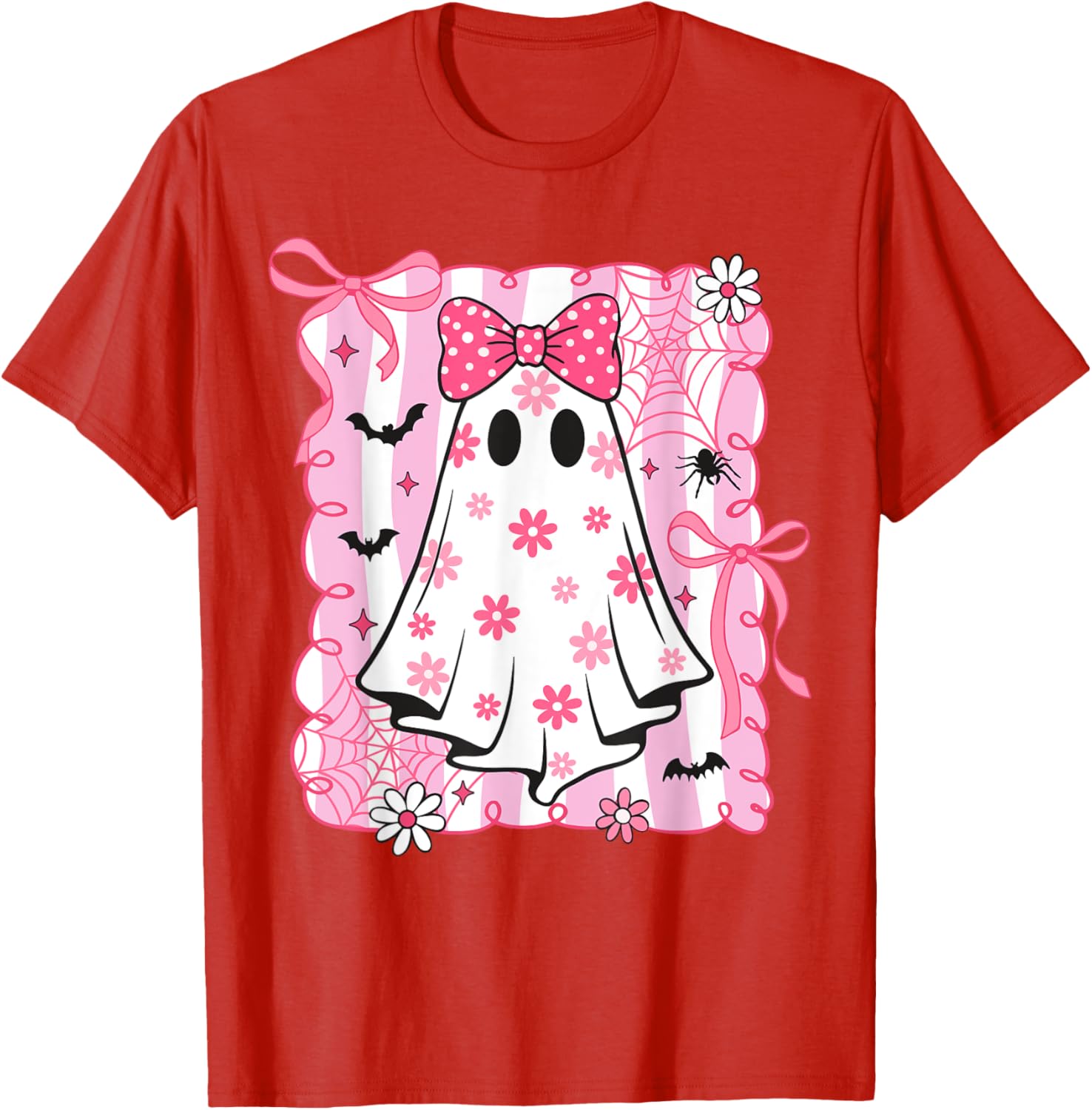 Spooky Vibes Pink Ghost T-Shirt for Women and Kids - Perfect Halloween Style - 20