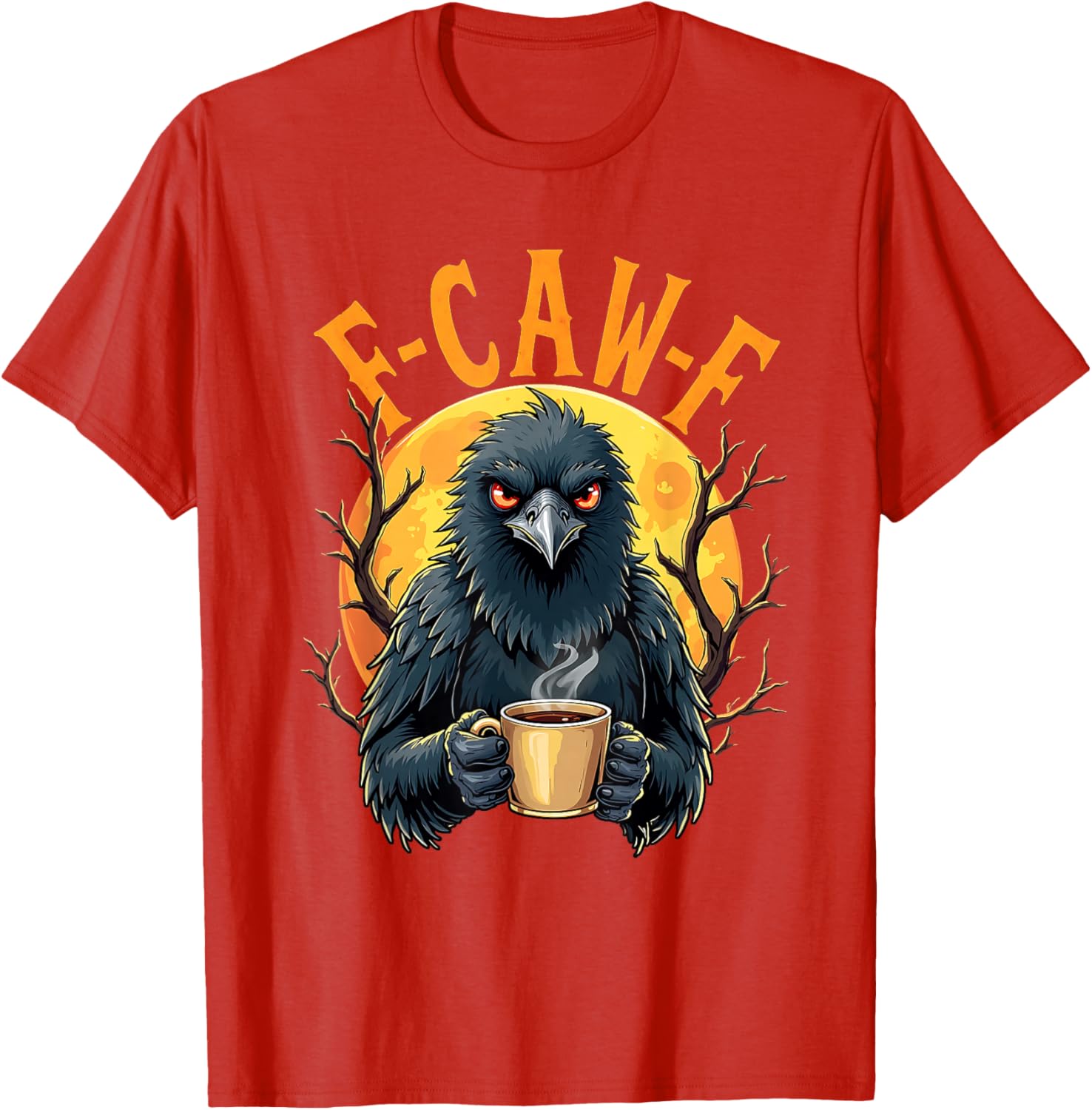 Funny Coffee Crow Gothic Raven F Caw Halloween T-Shirt for Spooky Fun - 3
