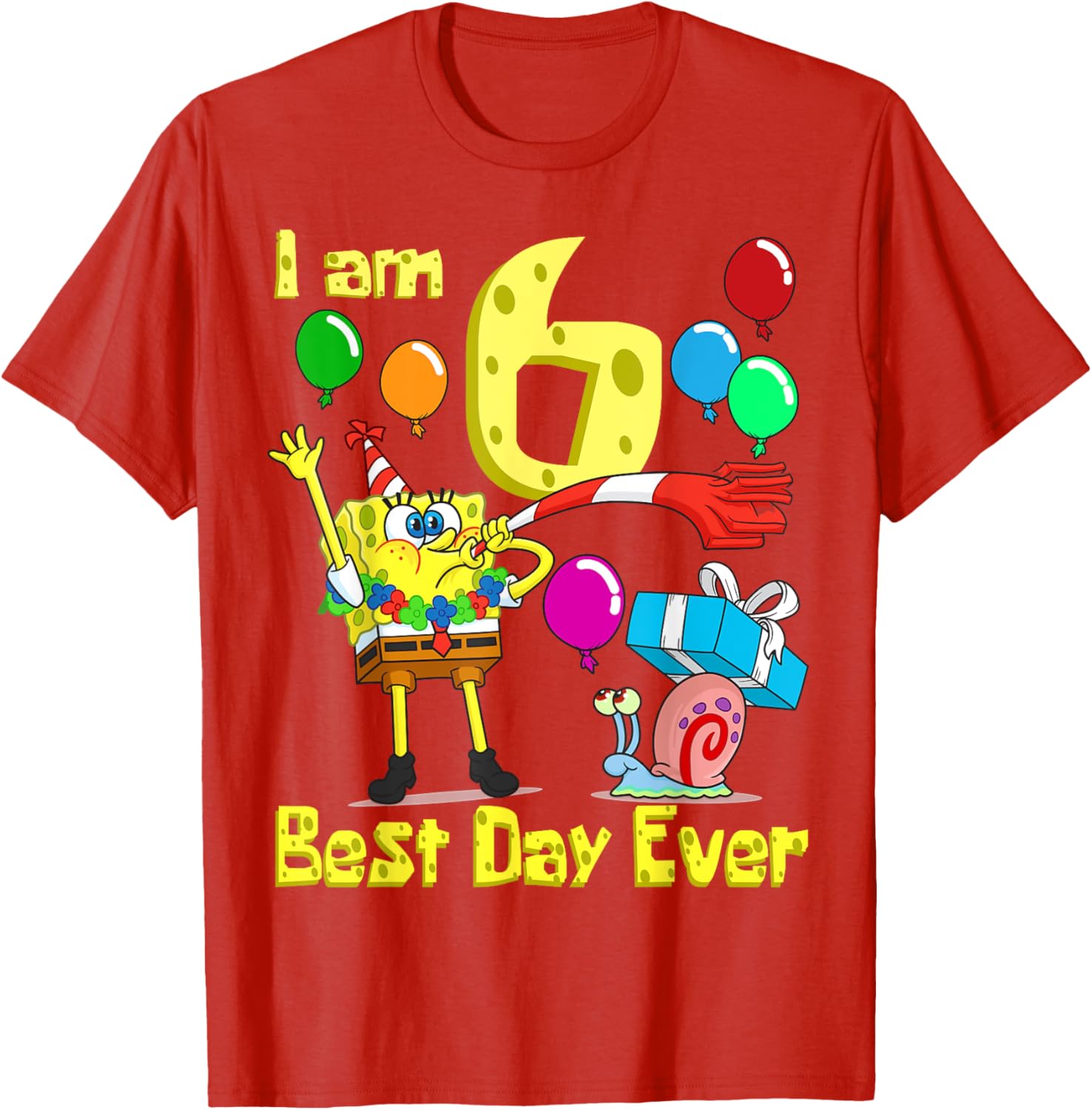 SpongeBob SquarePants Birthday T-Shirt for 6 Year Olds Fun Party Wear - 18